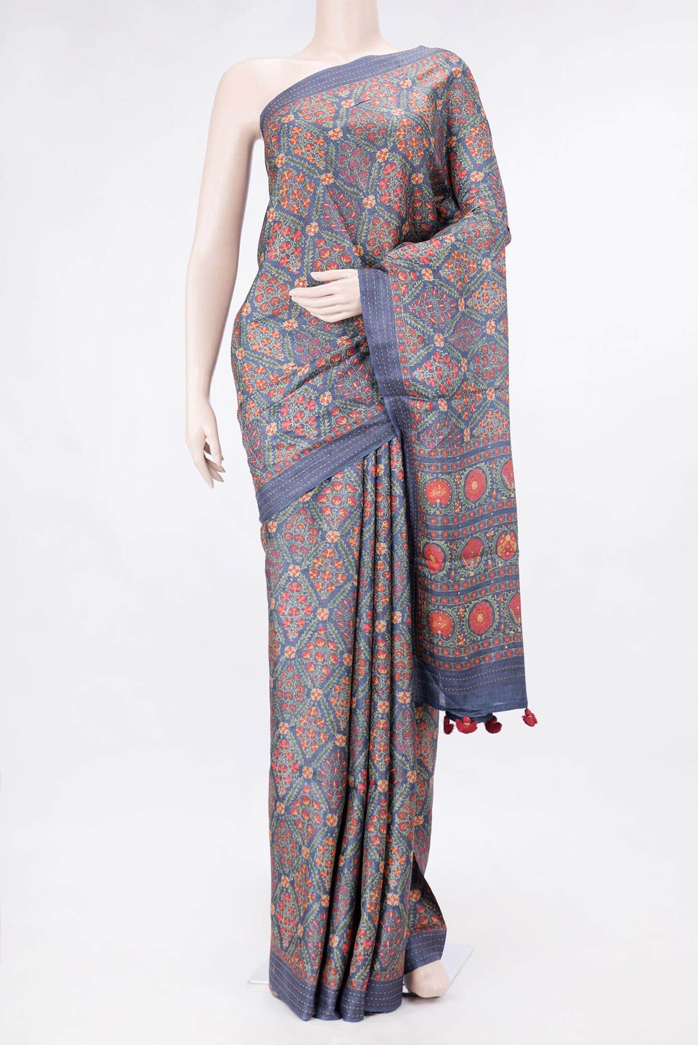 Blue Dual Tone Tussar Silk Saree