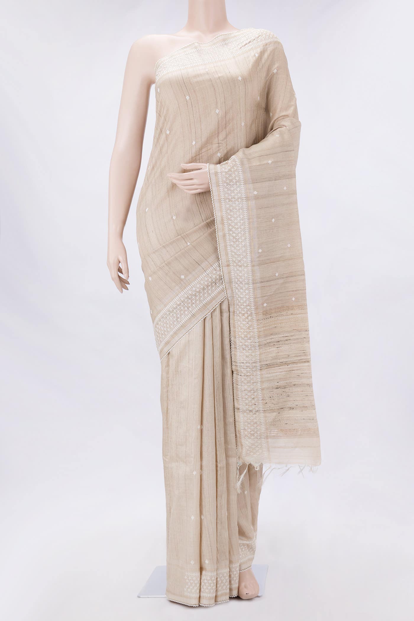 Beige Dual Tone Tussar Silk Saree