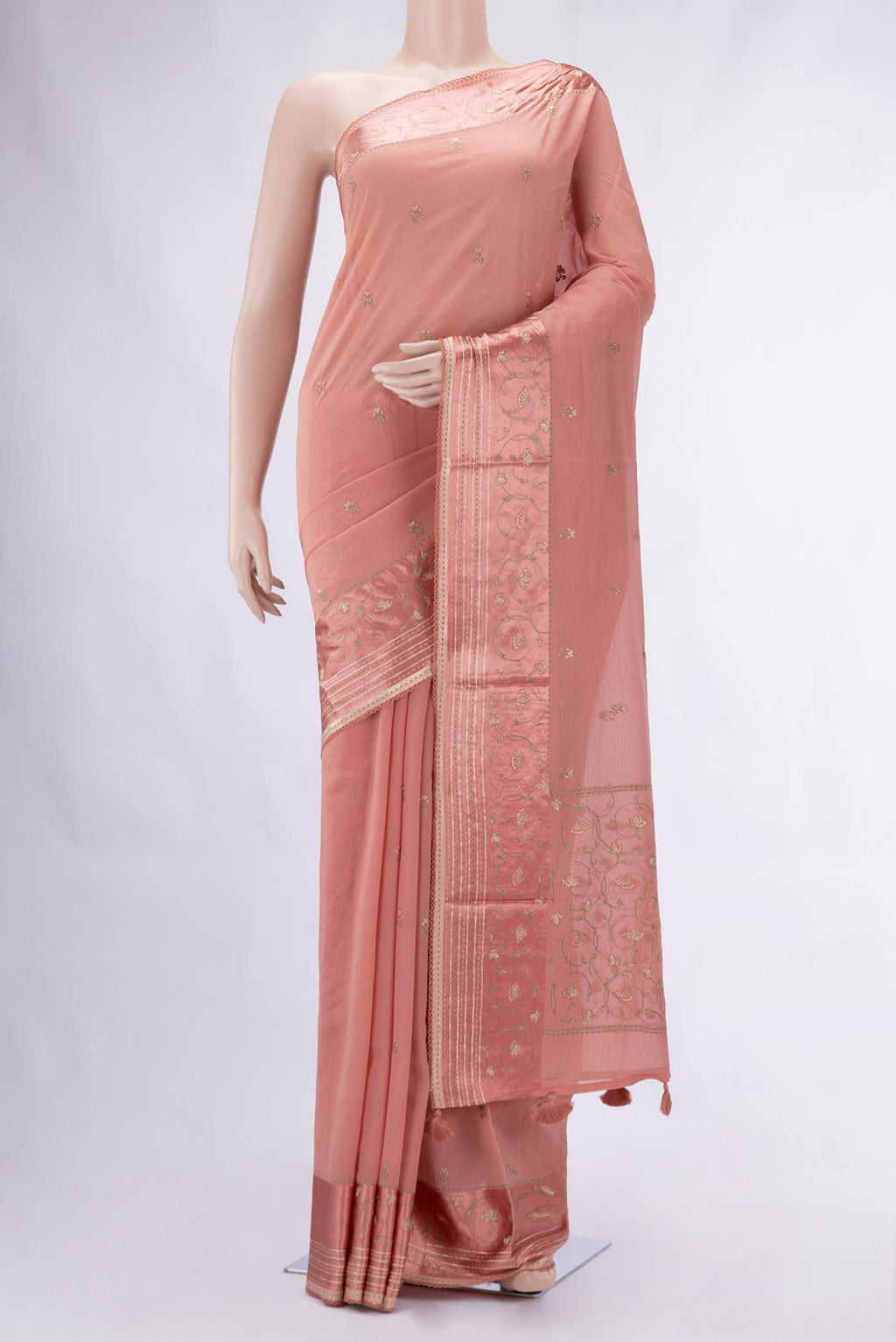 Peach Mysore Georgette Saree