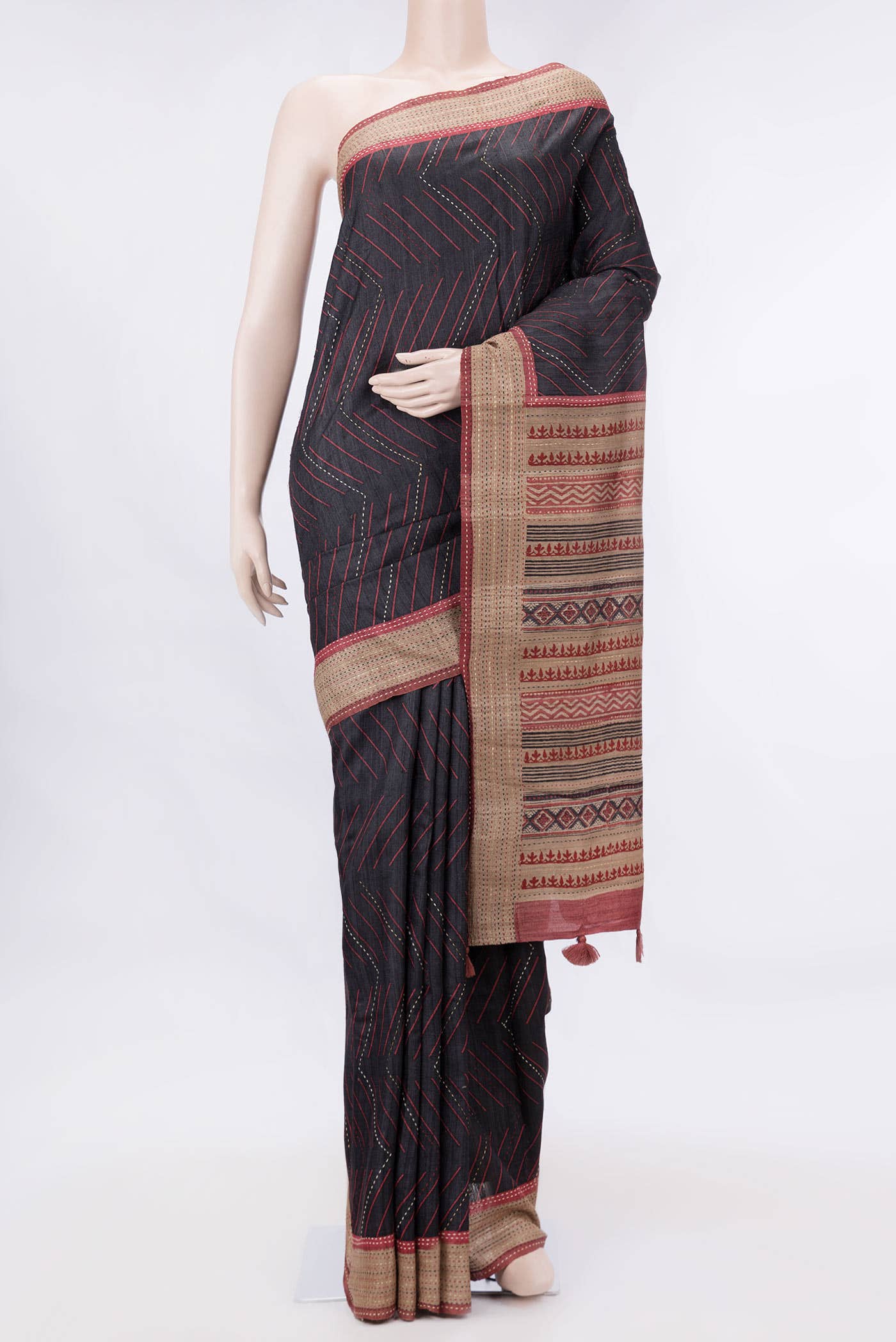 Black Dual Tone Tussar Silk Saree
