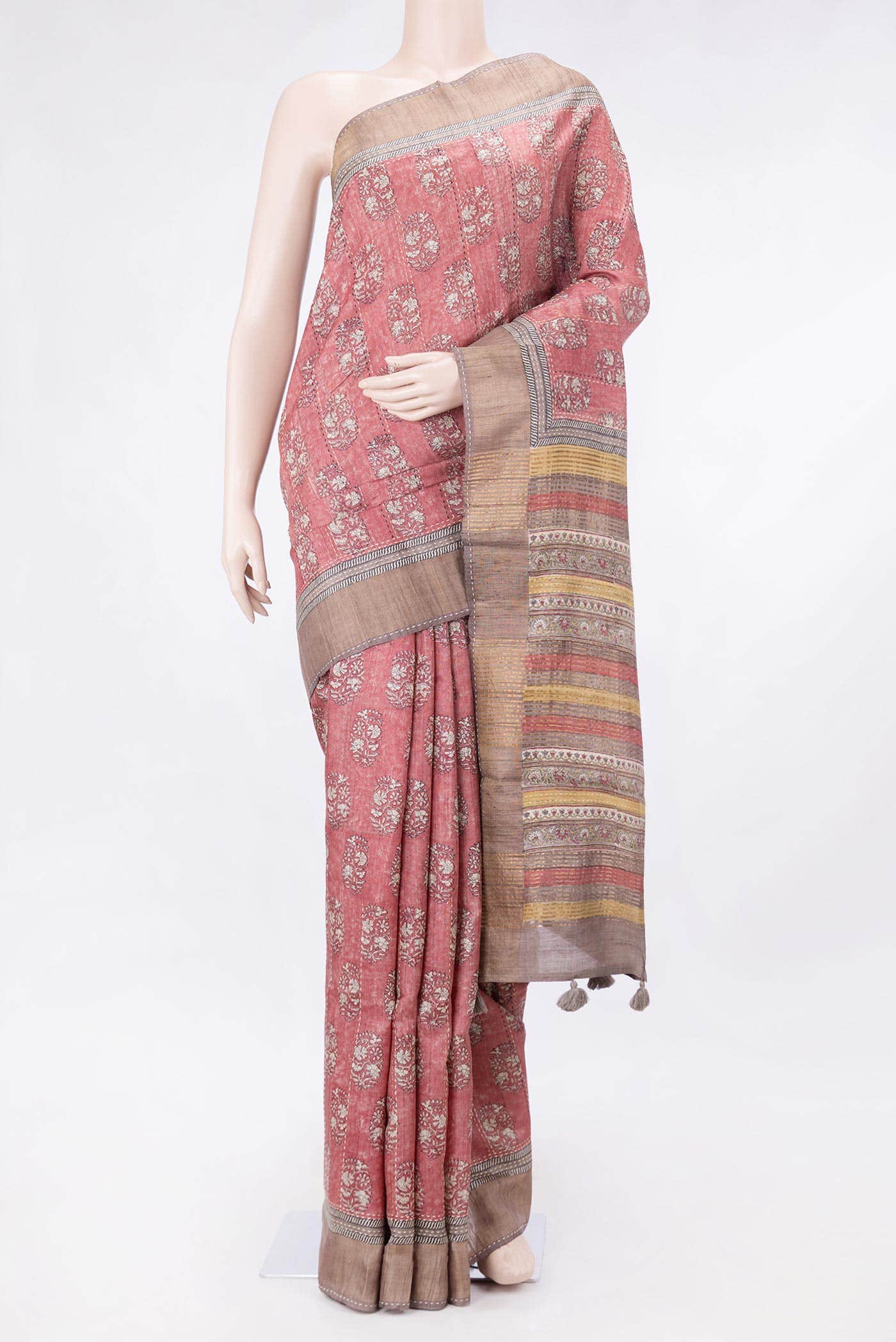 Dark Pink Dual Tone Tussar Silk Saree