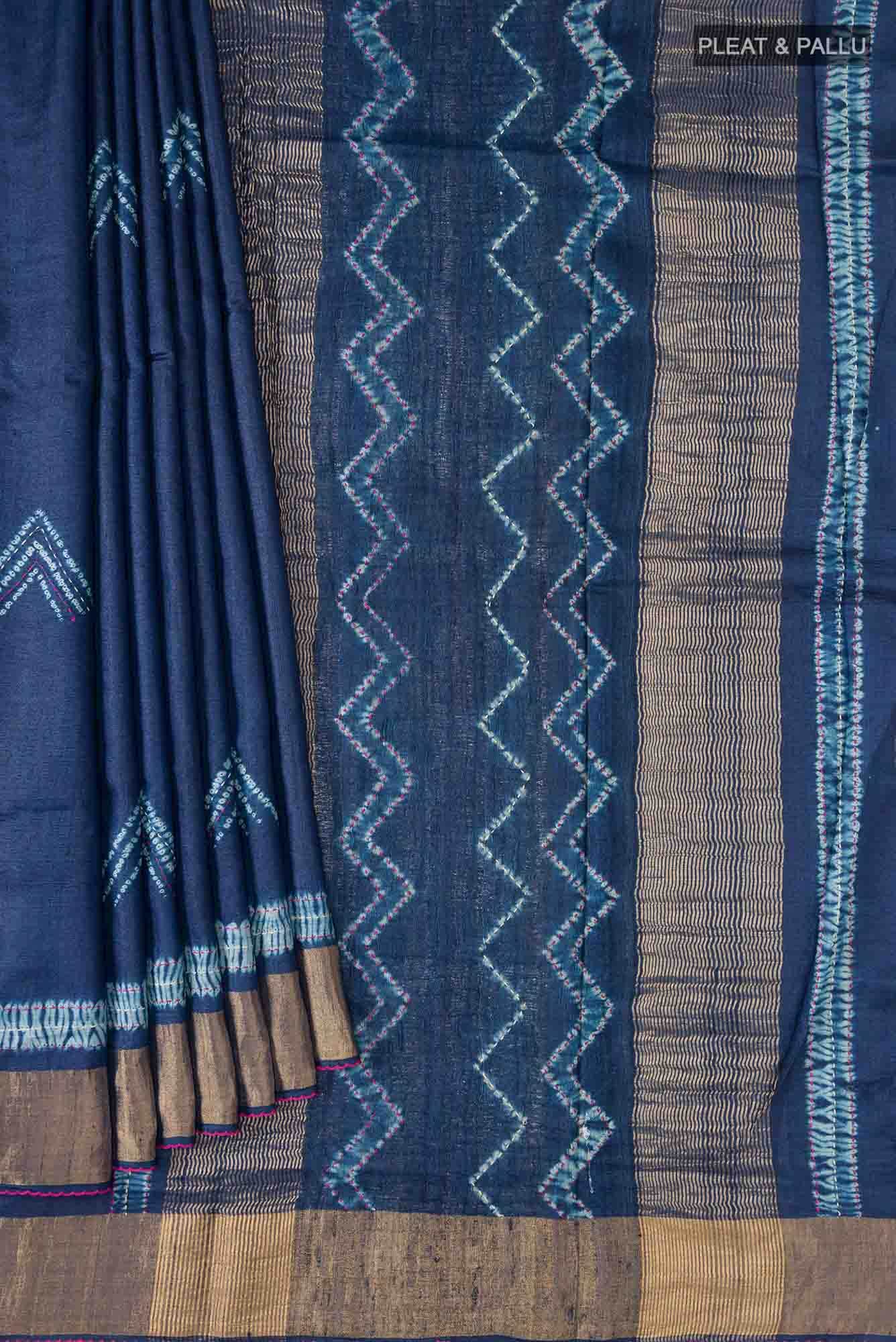 Blue Bhagalpuri Tussar Silk Saree