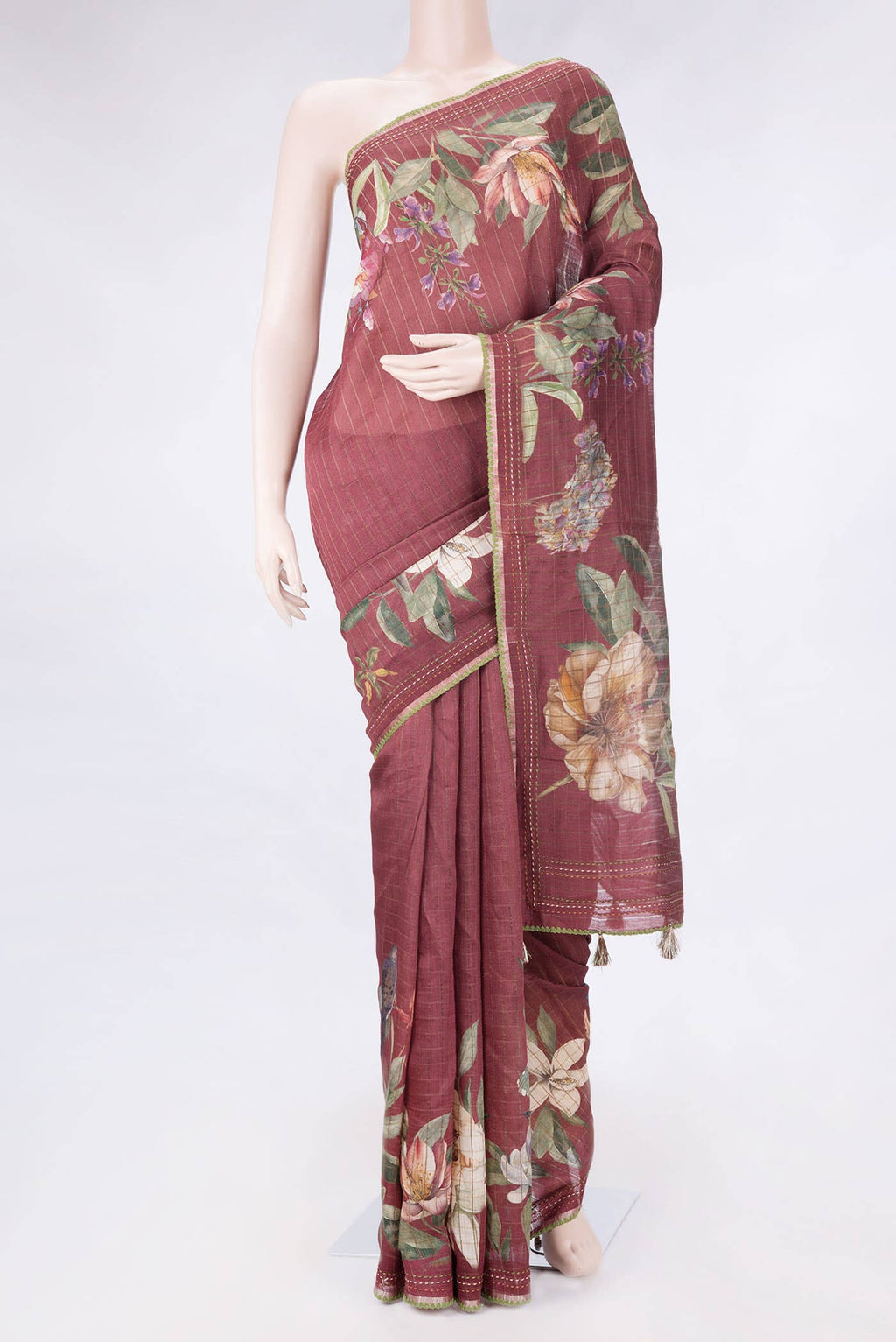 Maroon Dual Tone Tussar Silk Saree