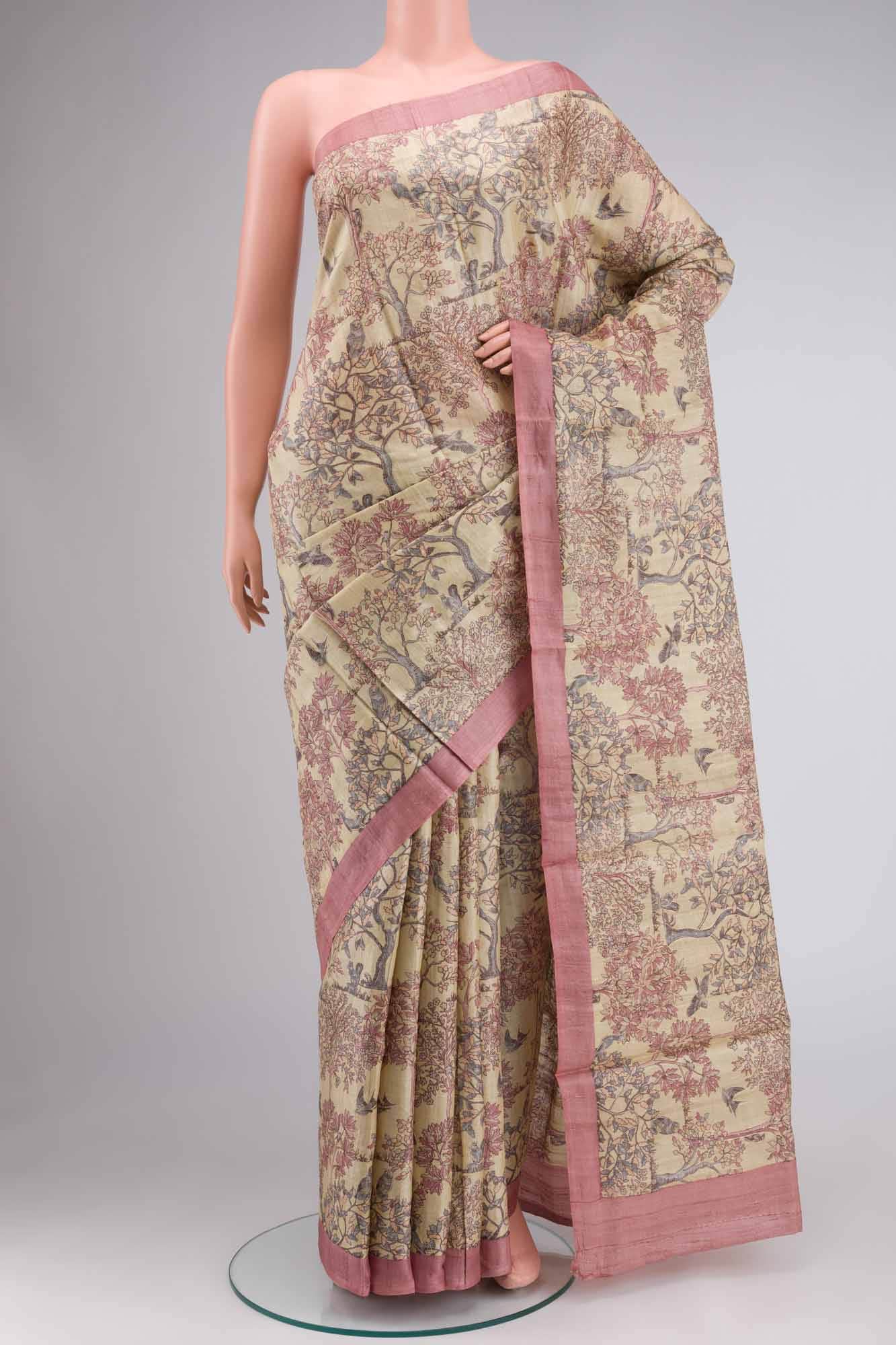 Beige Bhagalpuri Tussar Silk Saree