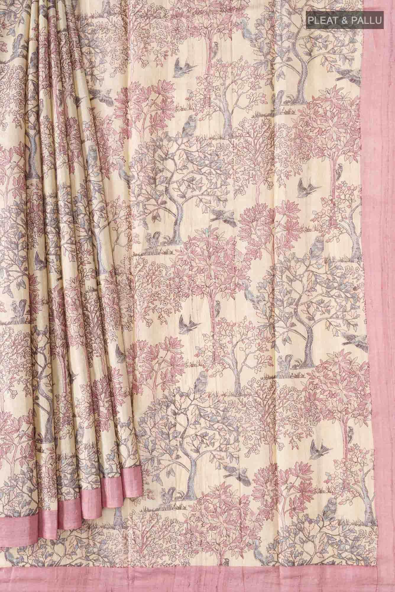 Beige Bhagalpuri Tussar Silk Saree