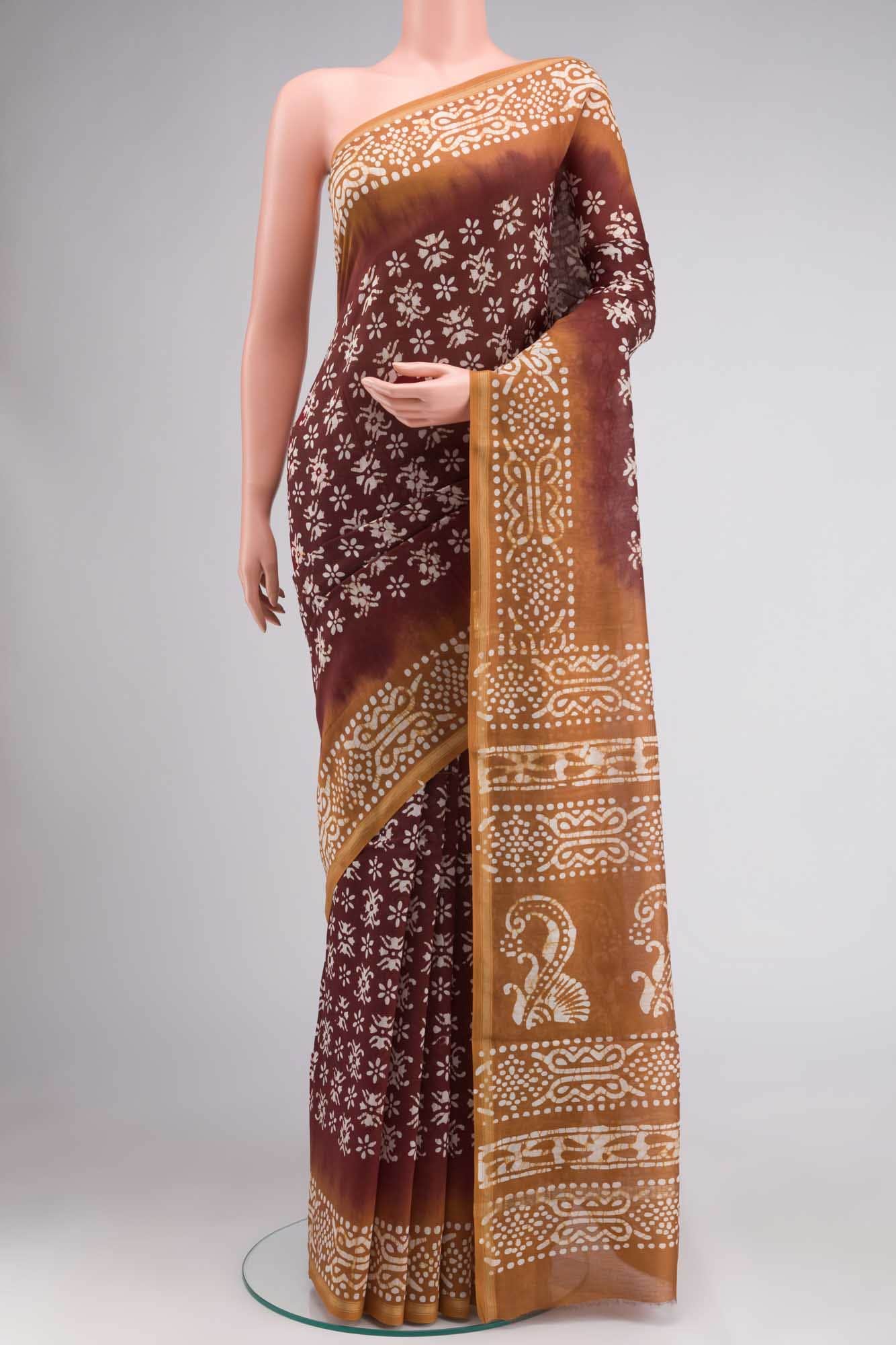 Brown Maheshwari Silk Cotton Saree