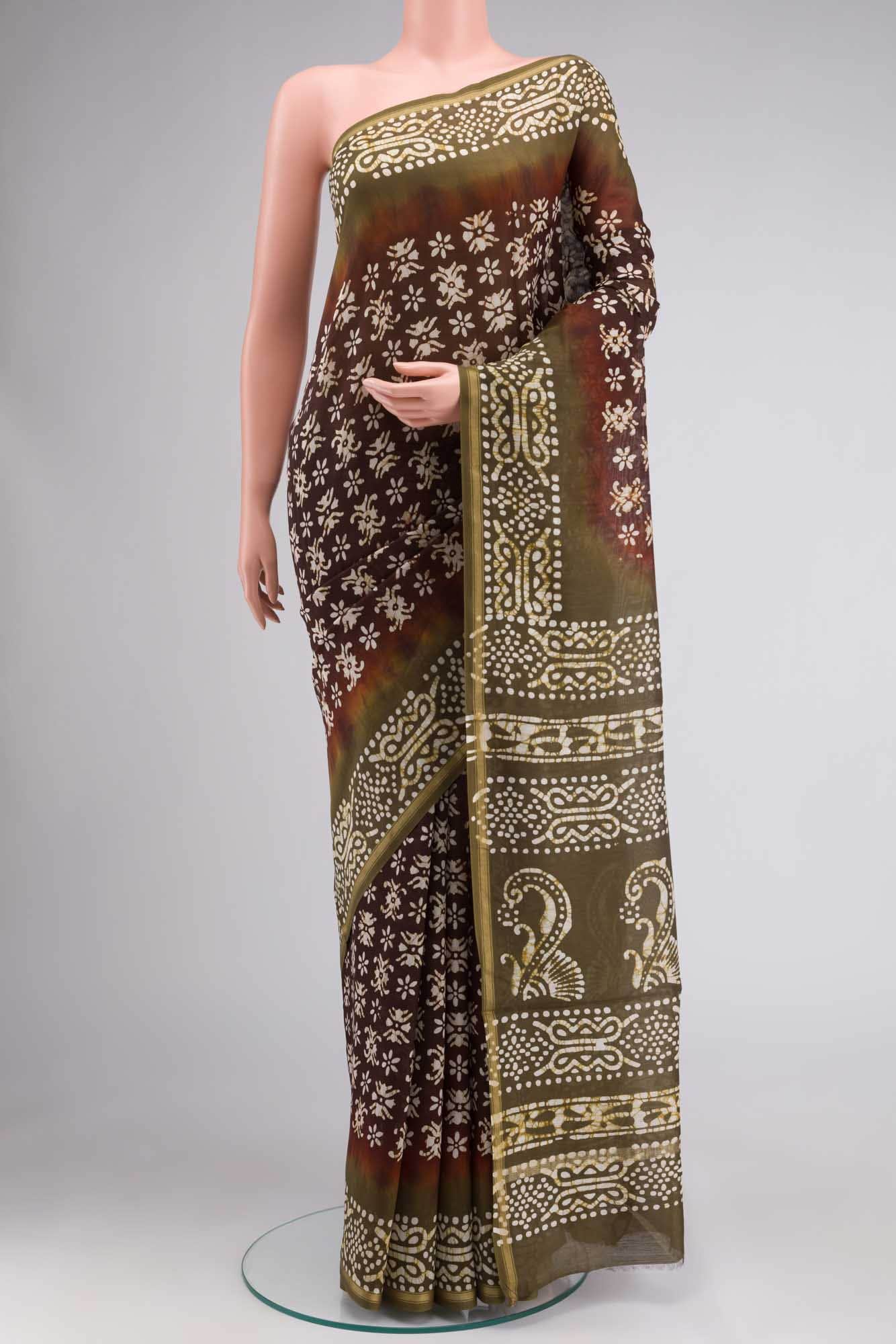 Brown Maheshwari Silk Cotton Saree