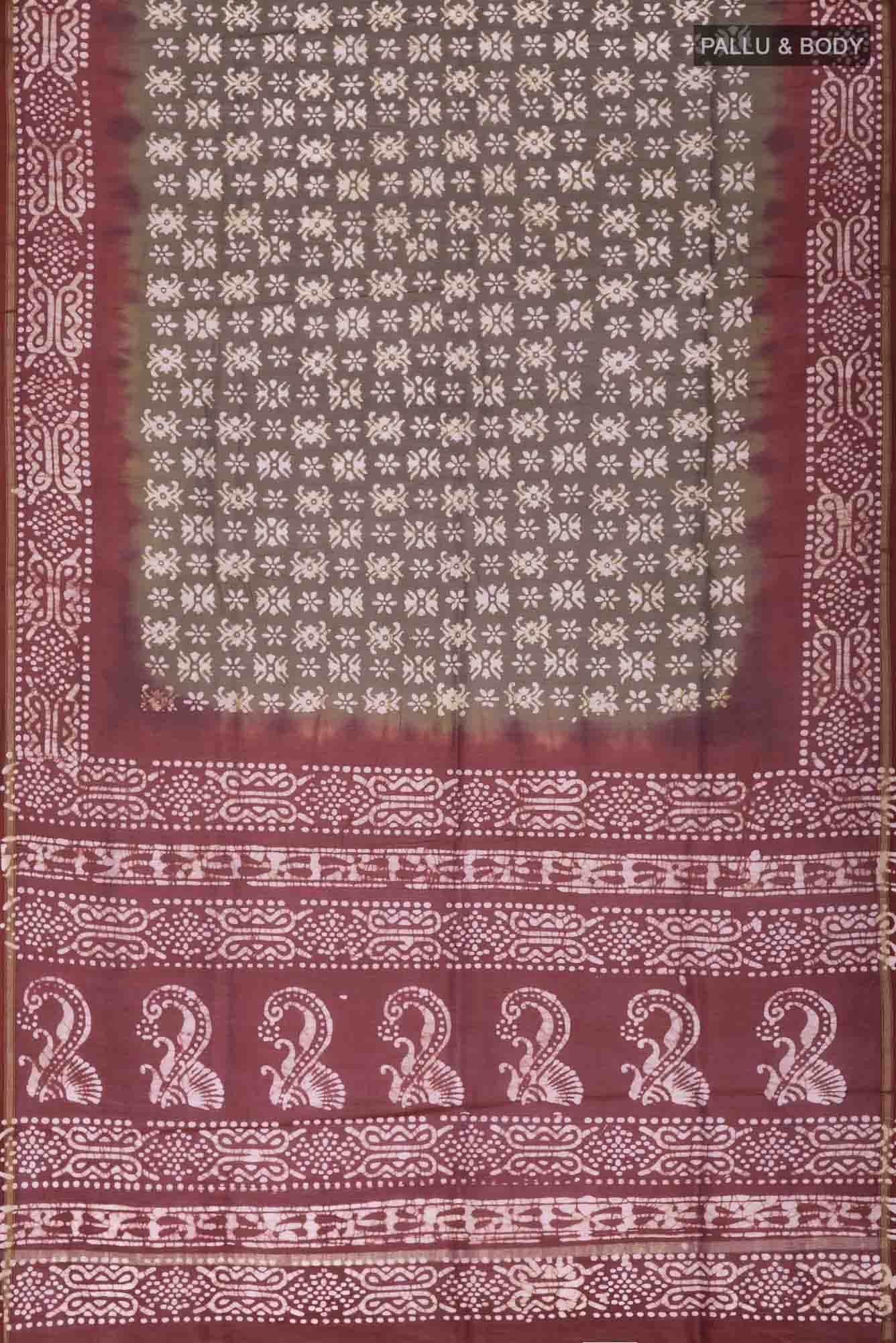 Olive Green Maheshwari Silk Cotton Saree