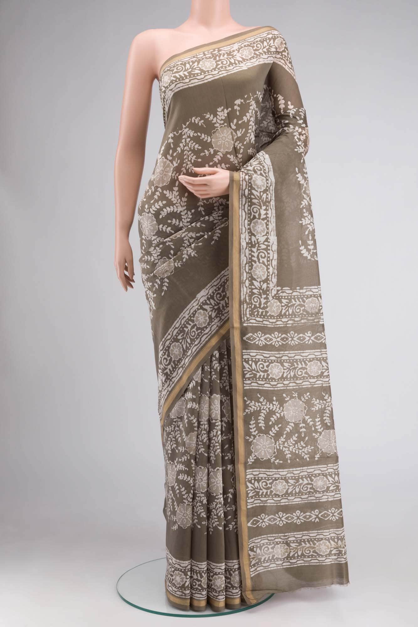 Grey Maheshwari Silk Cotton Saree