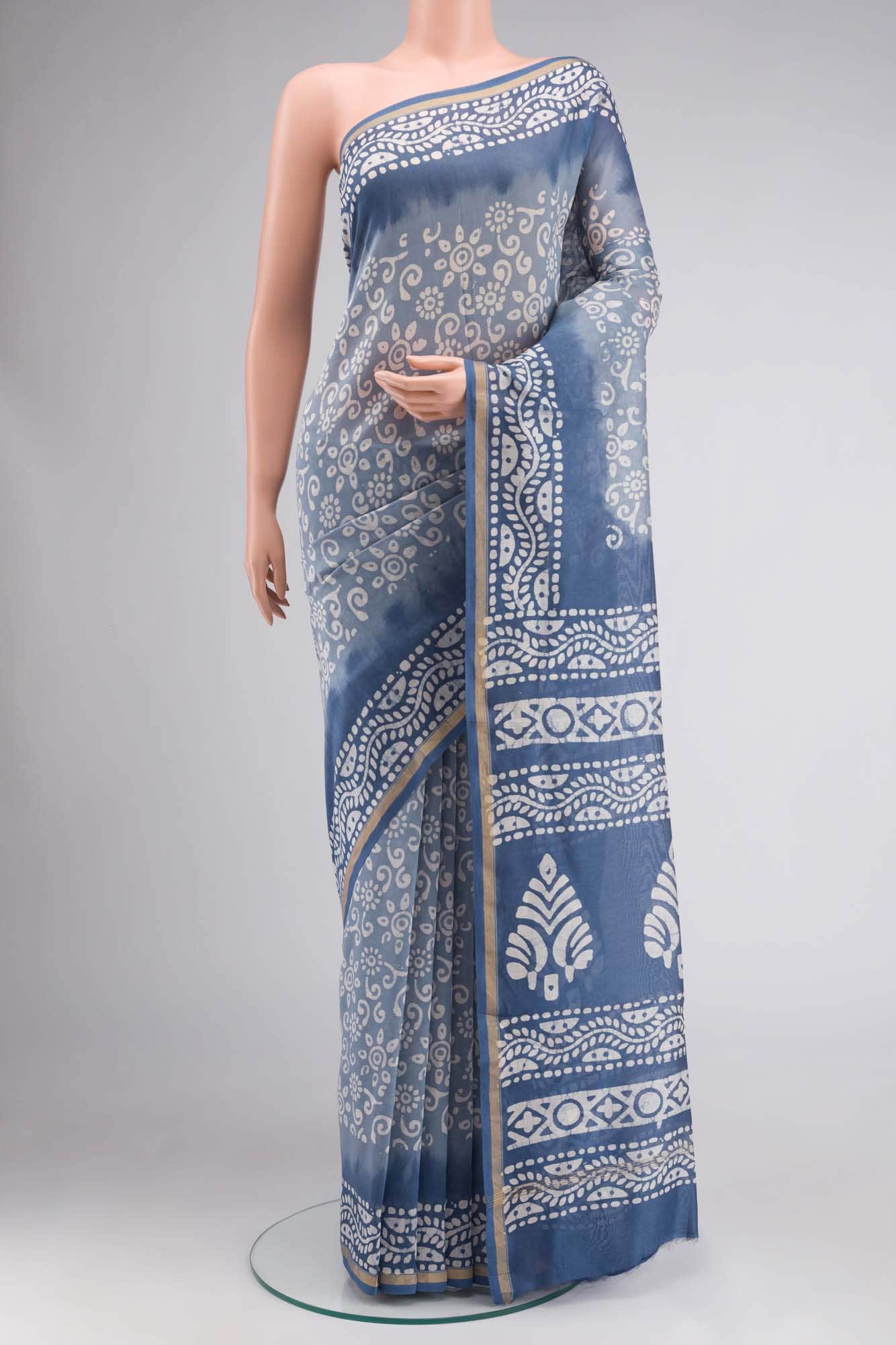 Light Blue Maheshwari Silk Cotton Saree