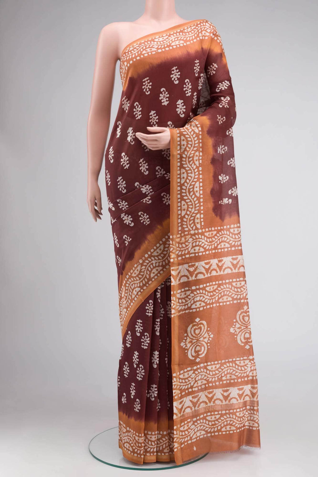 Brown Maheshwari Silk Cotton Saree