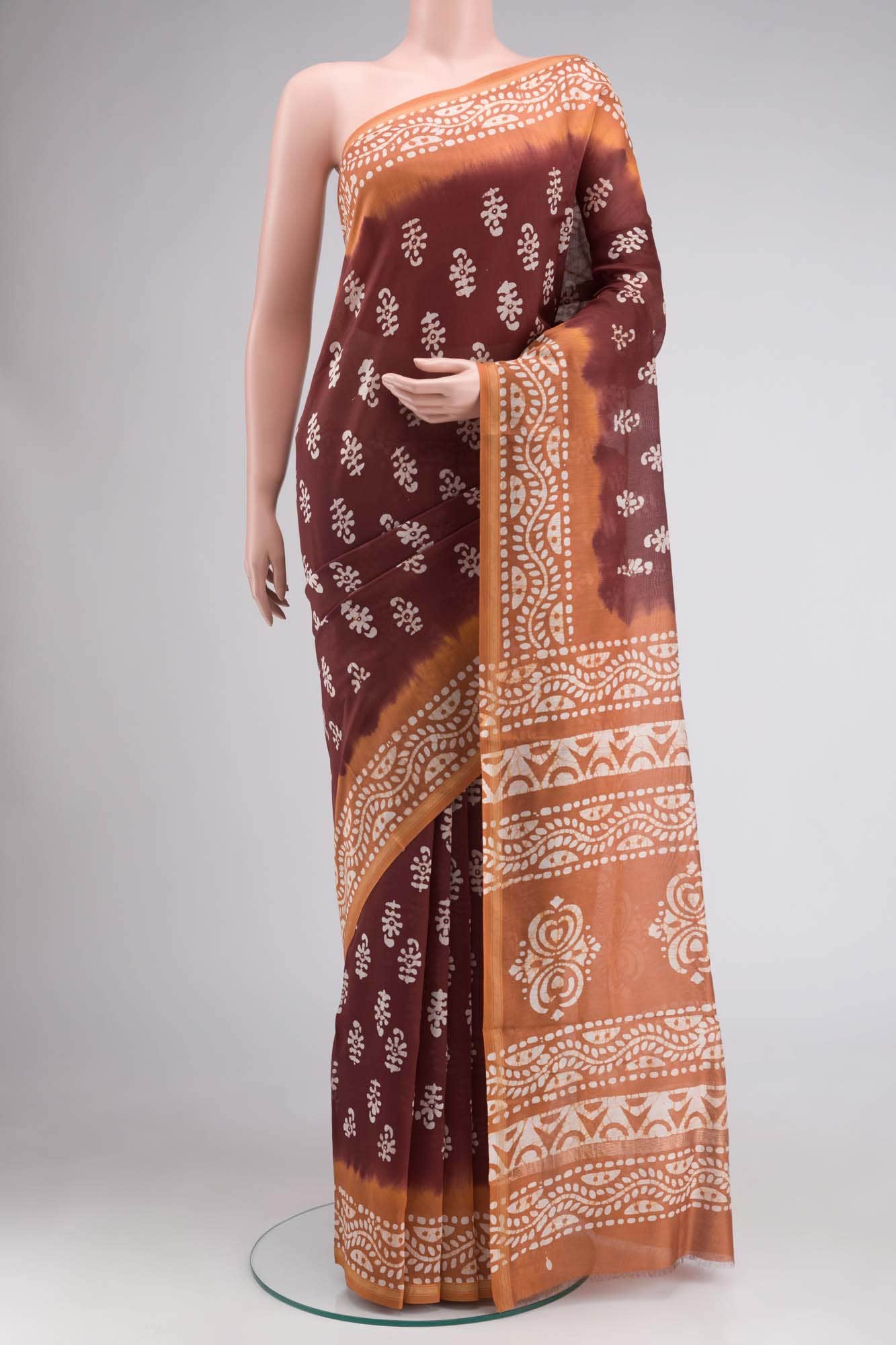 Brown Maheshwari Silk Cotton Saree