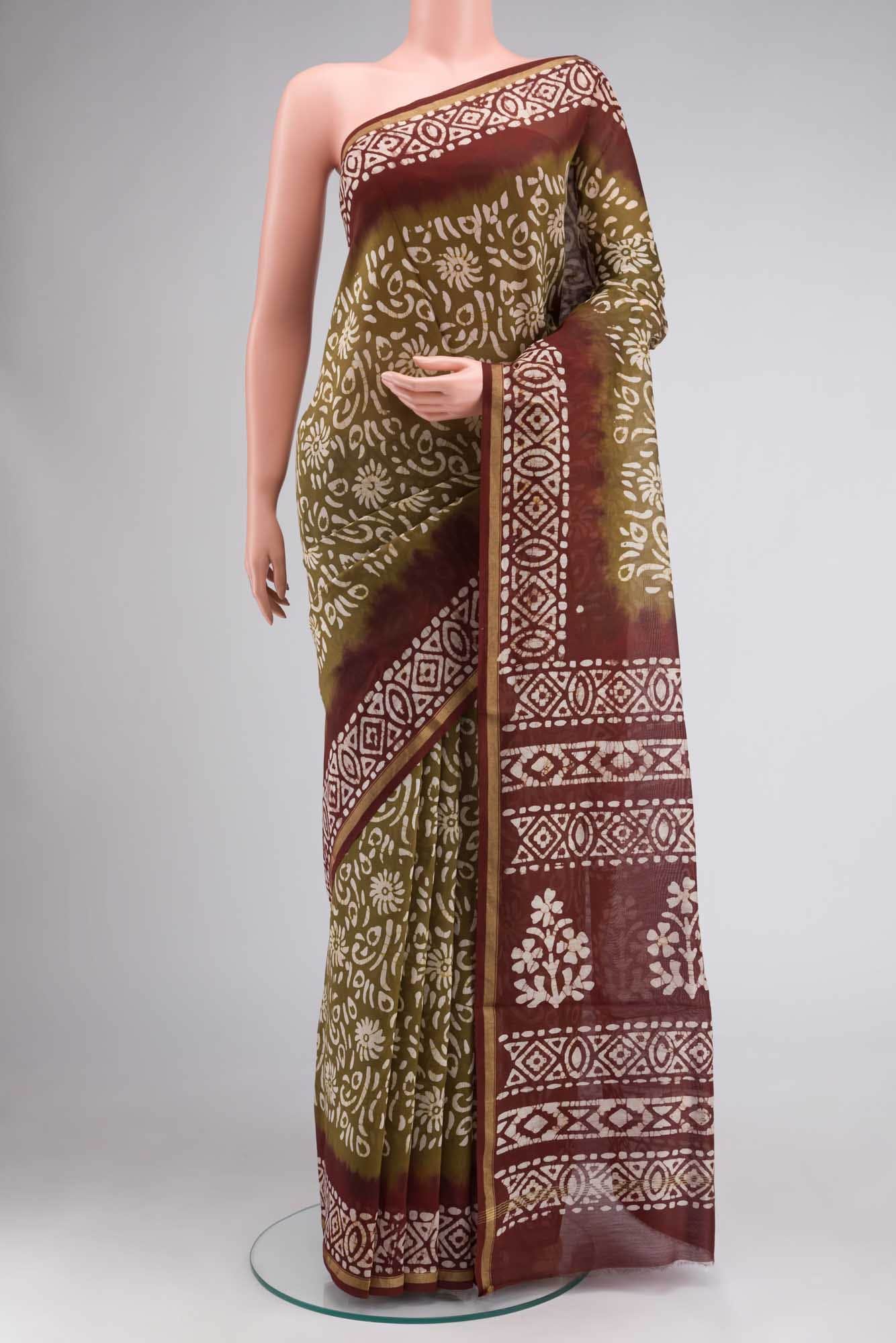 Green Maheshwari Silk Cotton Saree
