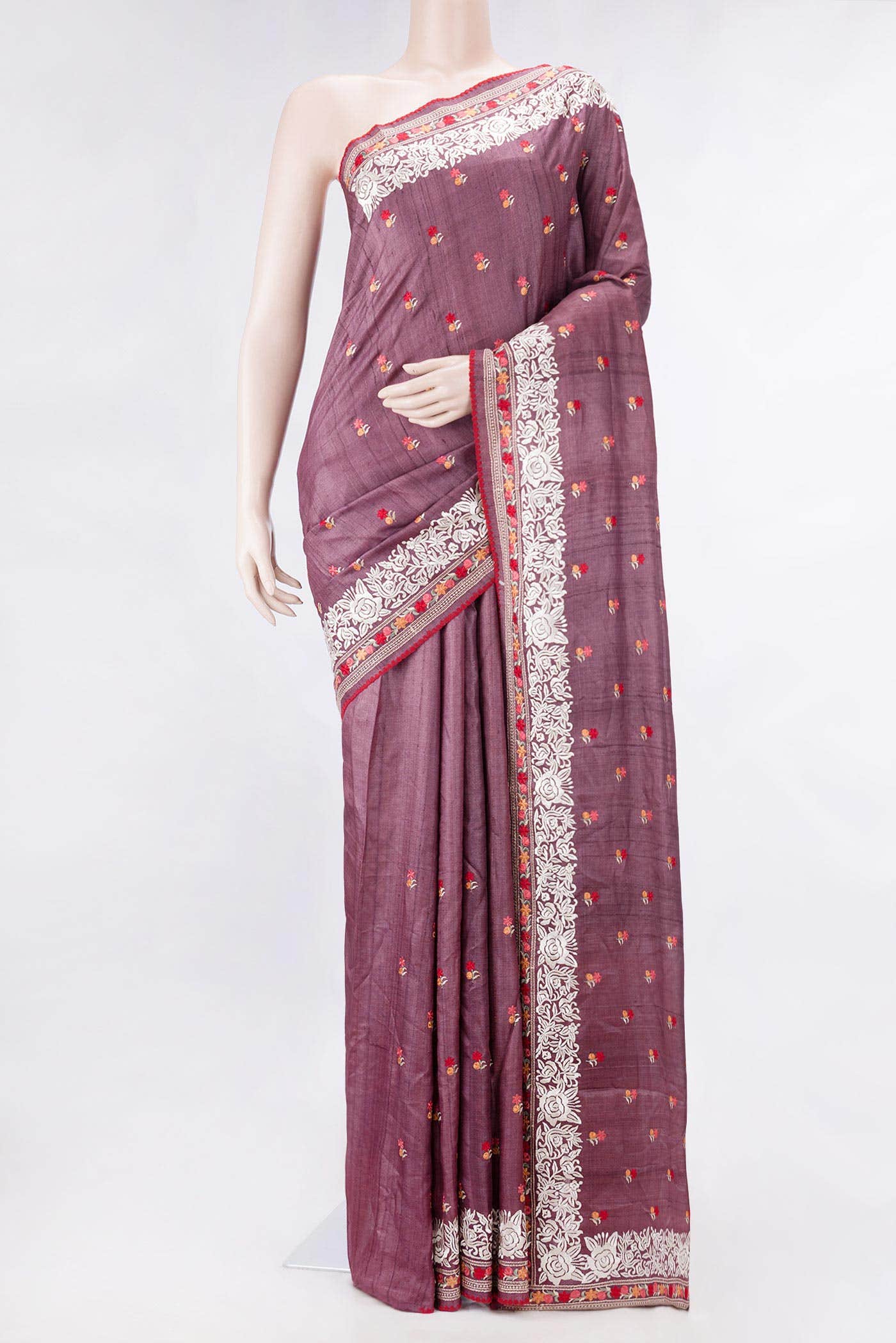 Burgundy Dual Tone Tussar Silk Saree