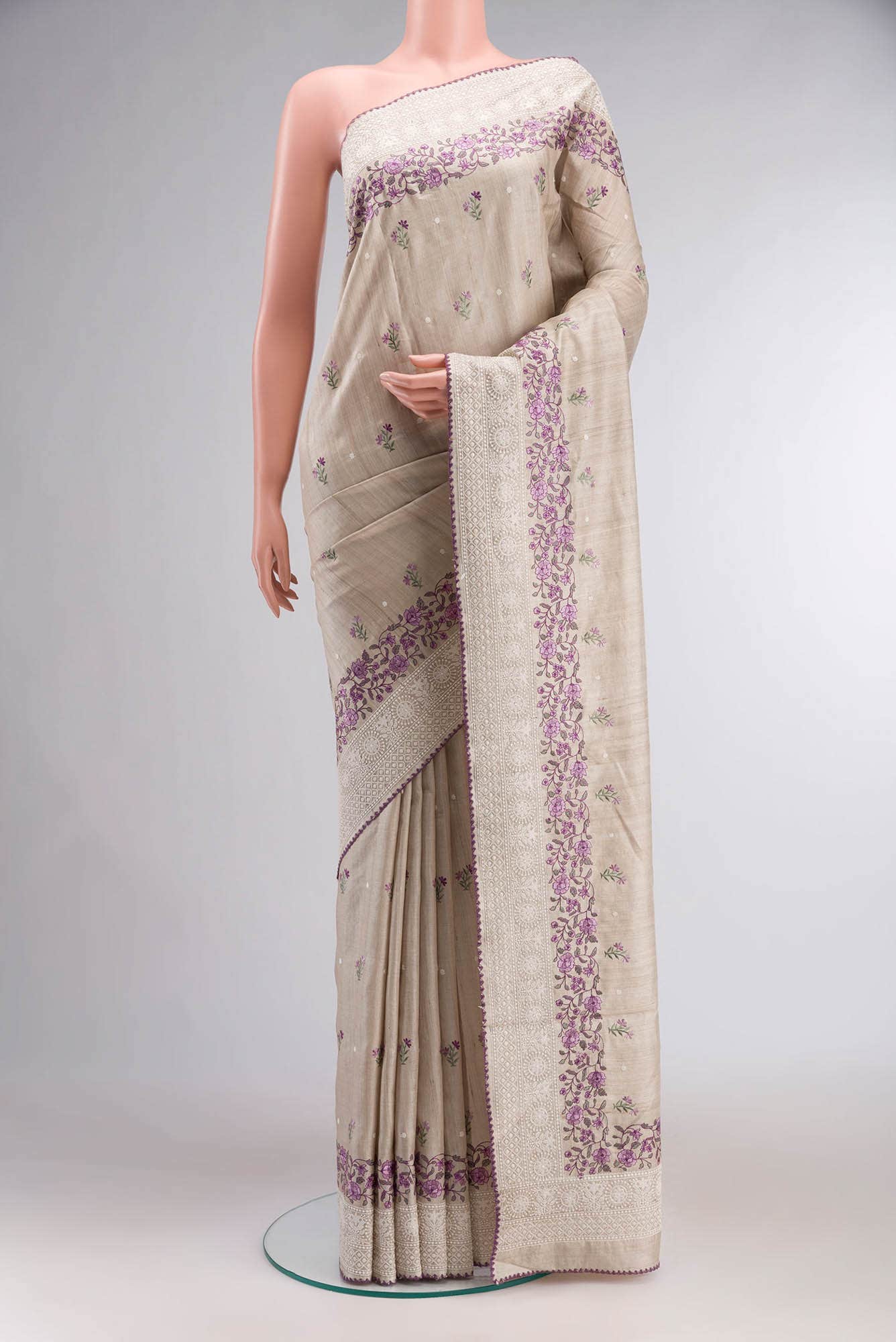 Beige Bhagalpuri Tussar Silk Saree