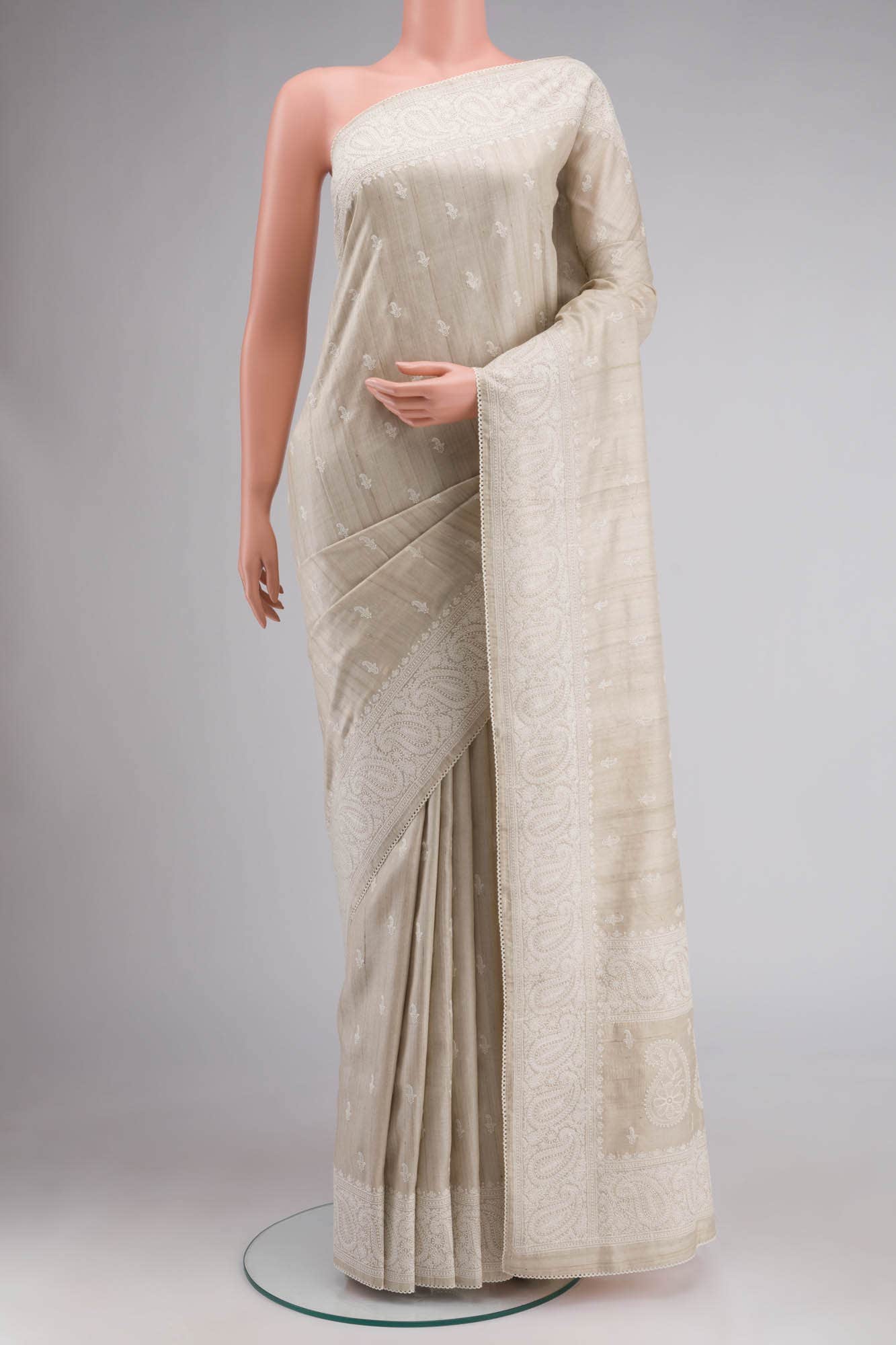 Cream Bhagalpuri Tussar Silk Saree