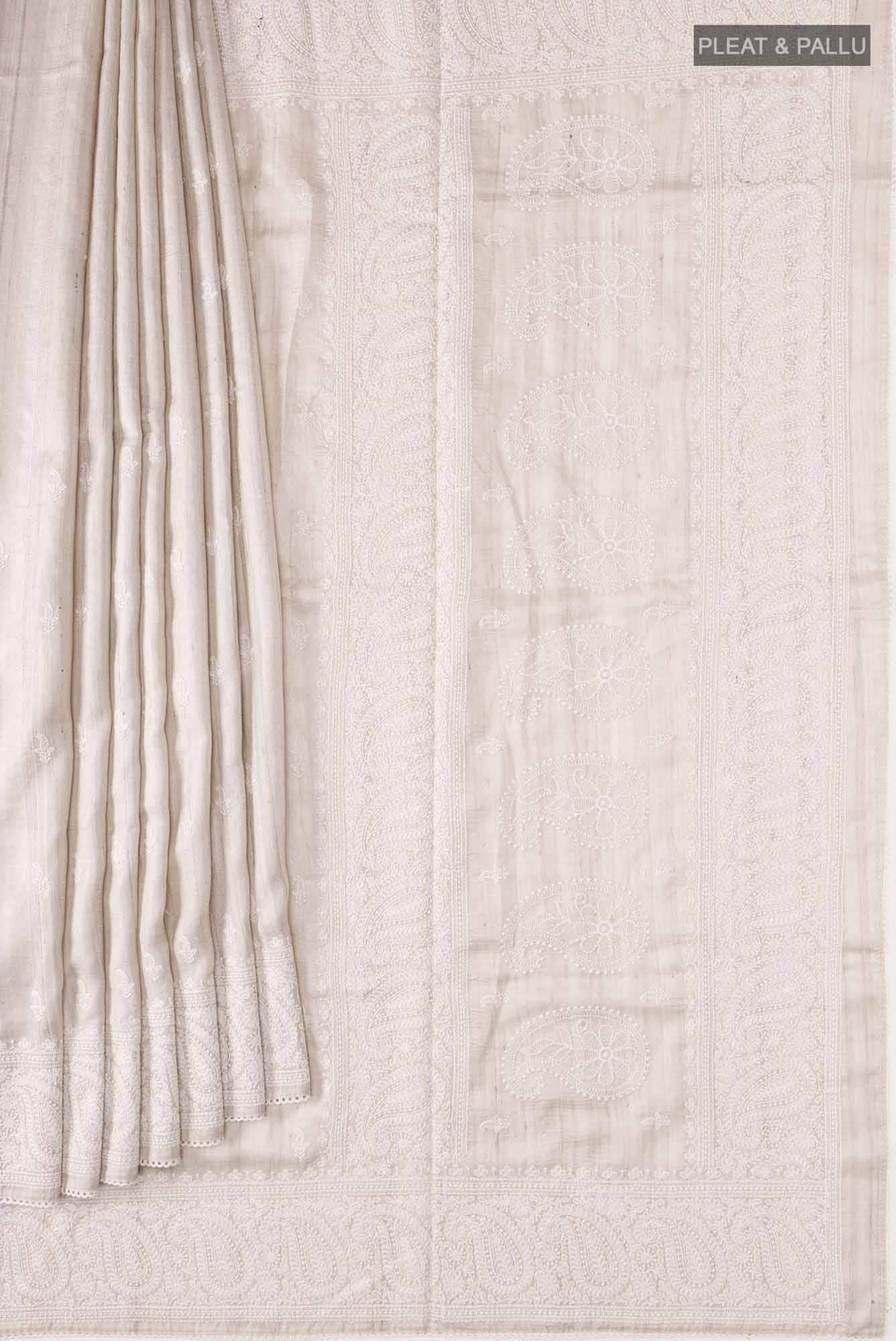 Cream Bhagalpuri Tussar Silk Saree