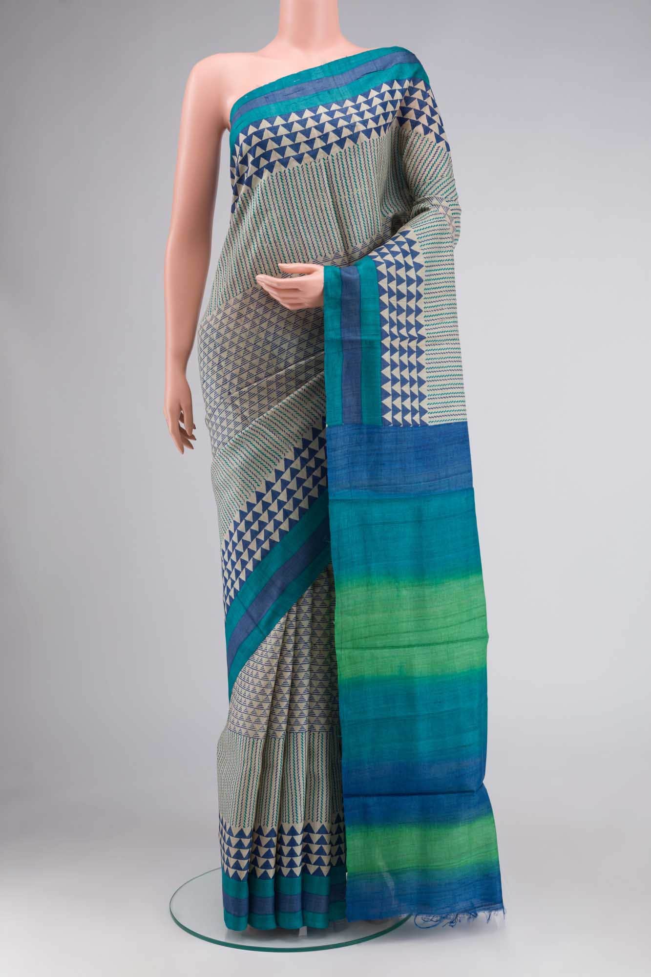 Beige Bhagalpuri Tussar Silk Saree