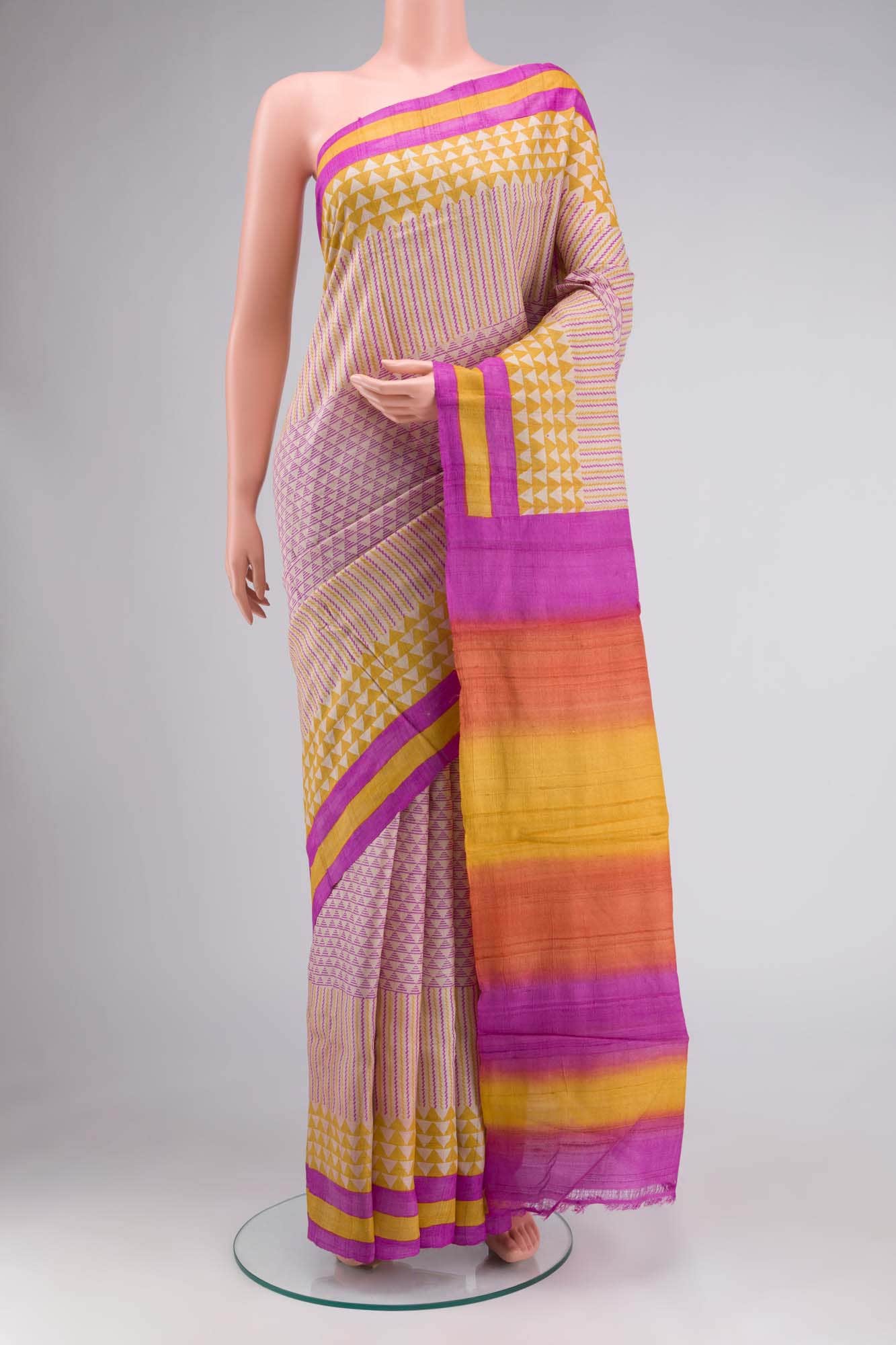 Beige Bhagalpuri Tussar Silk Saree