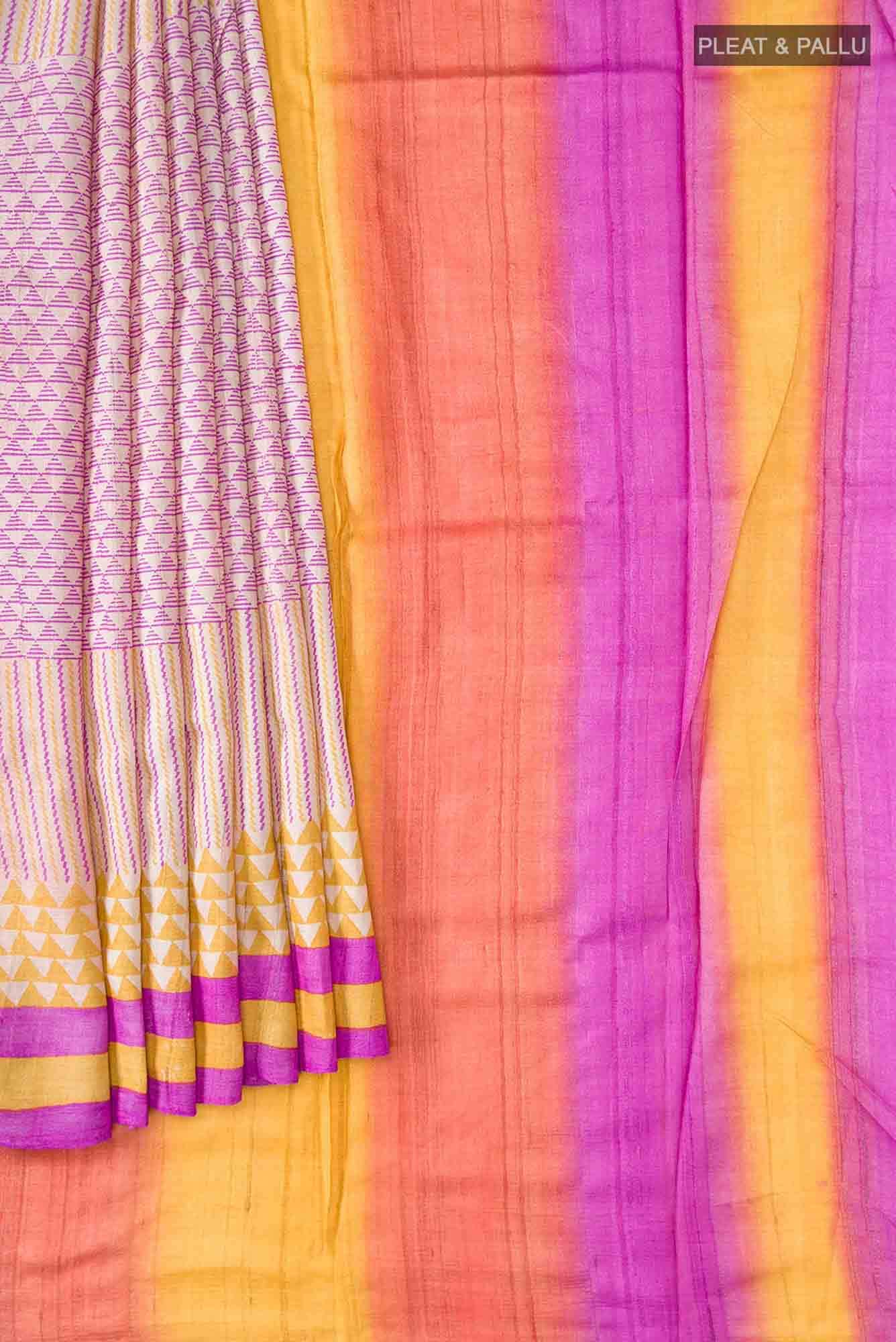 Beige Bhagalpuri Tussar Silk Saree