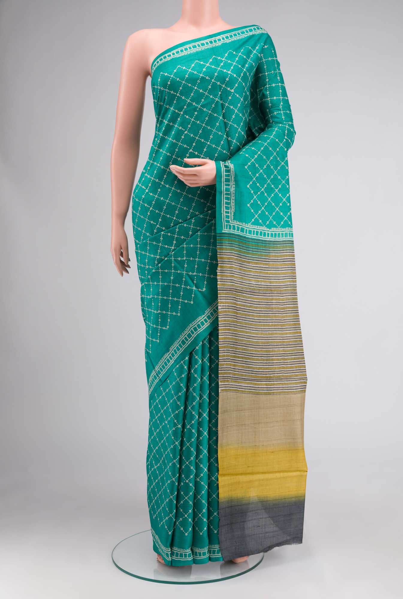 Green Bhagalpuri Tussar Silk Saree