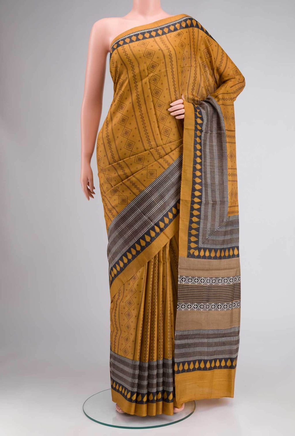 Mustard Bhagalpuri Tussar Silk Saree