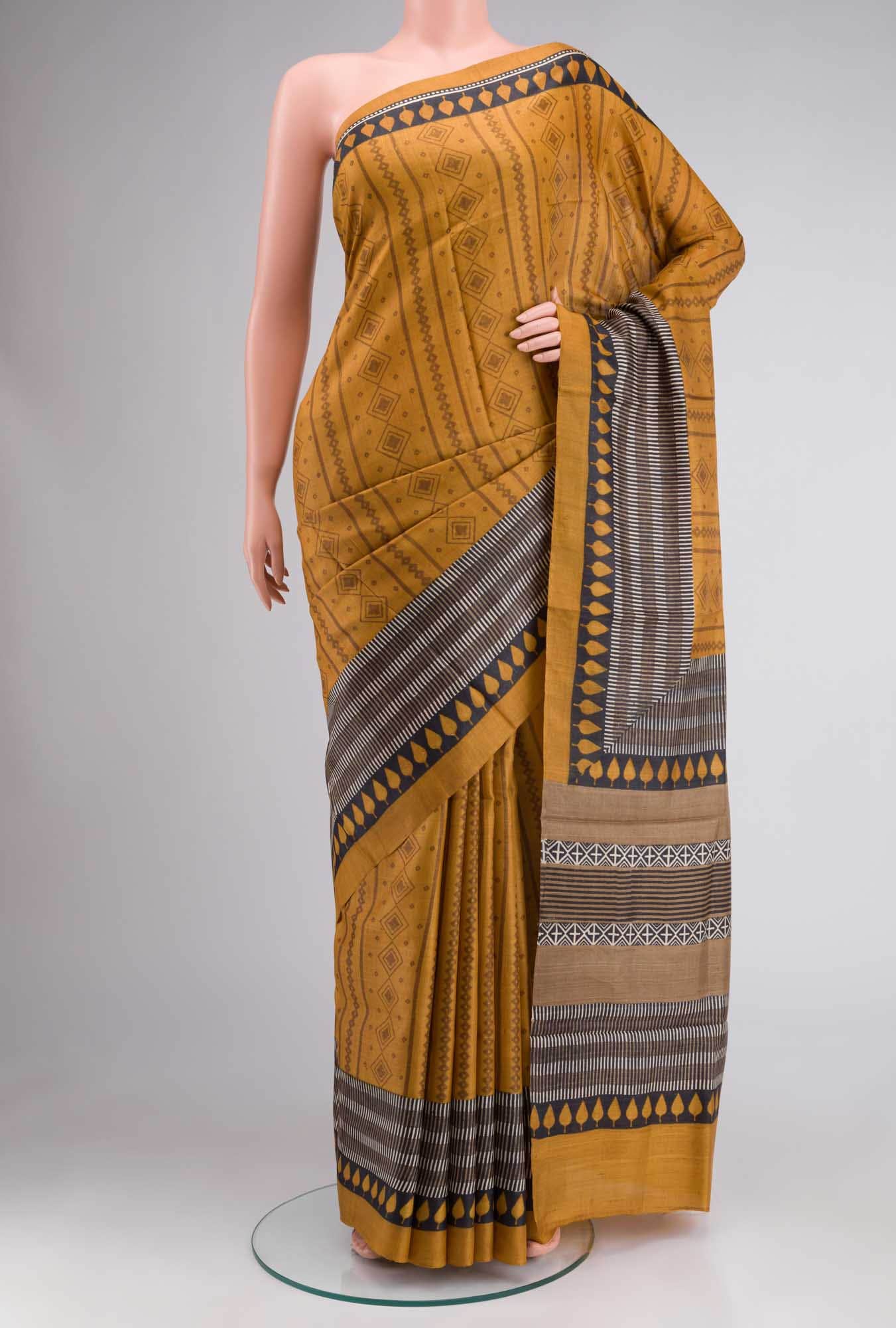 Mustard Bhagalpuri Tussar Silk Saree