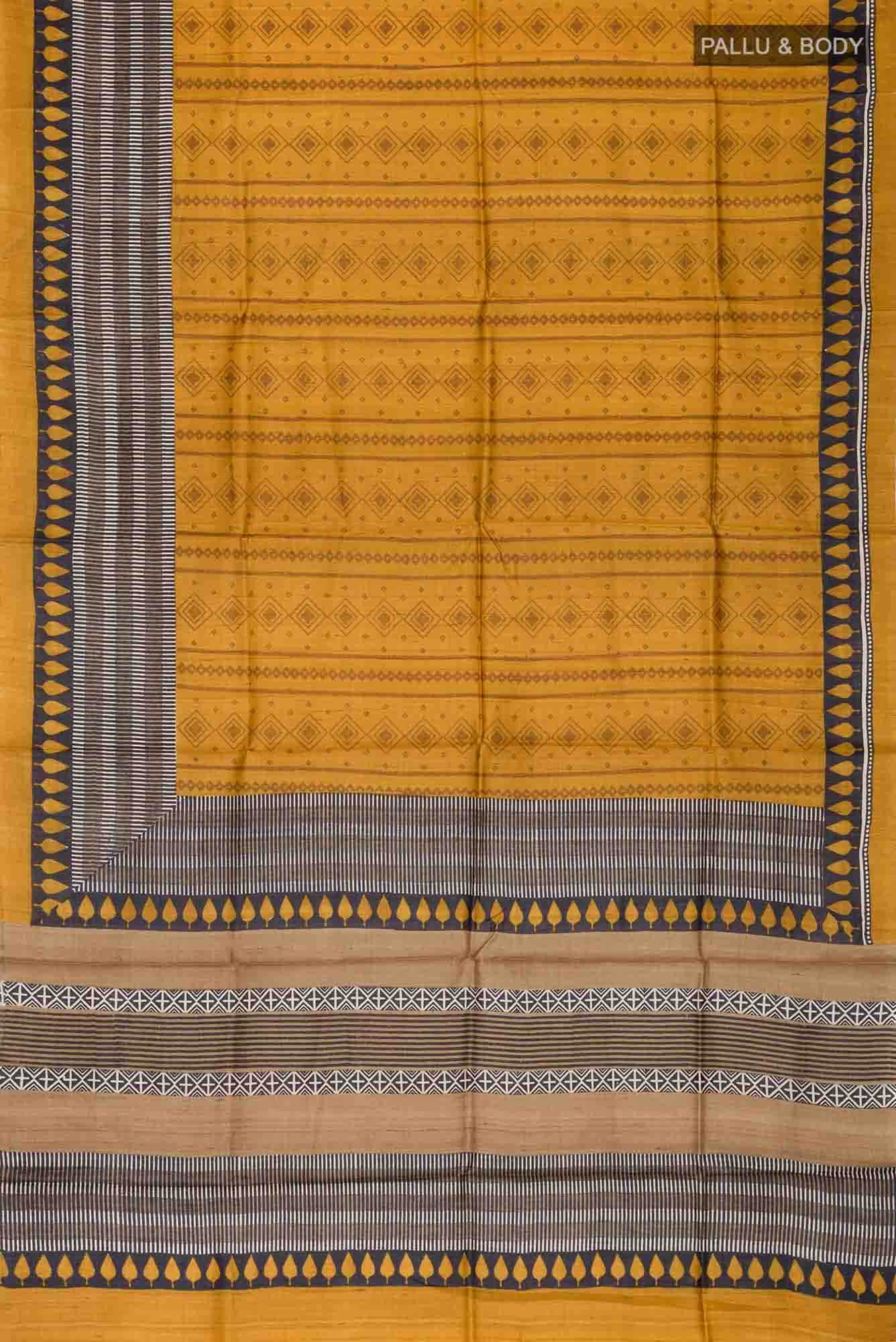 Mustard Bhagalpuri Tussar Silk Saree