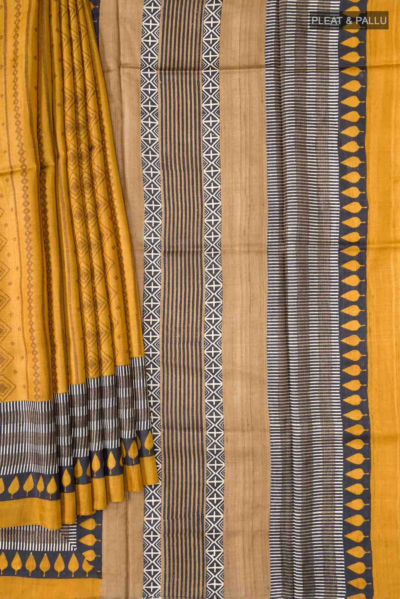 Mustard Bhagalpuri Tussar Silk Saree