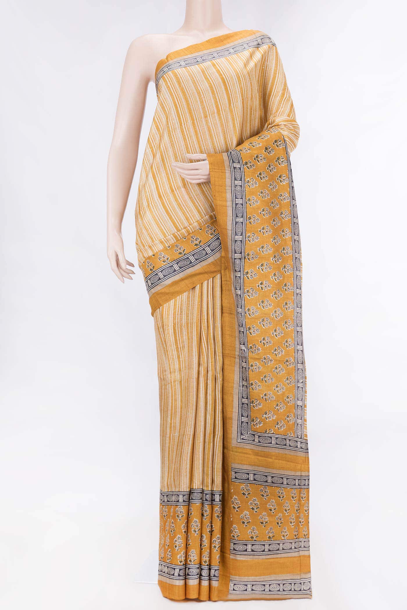 Mustard Dual Tone Tussar Silk Saree