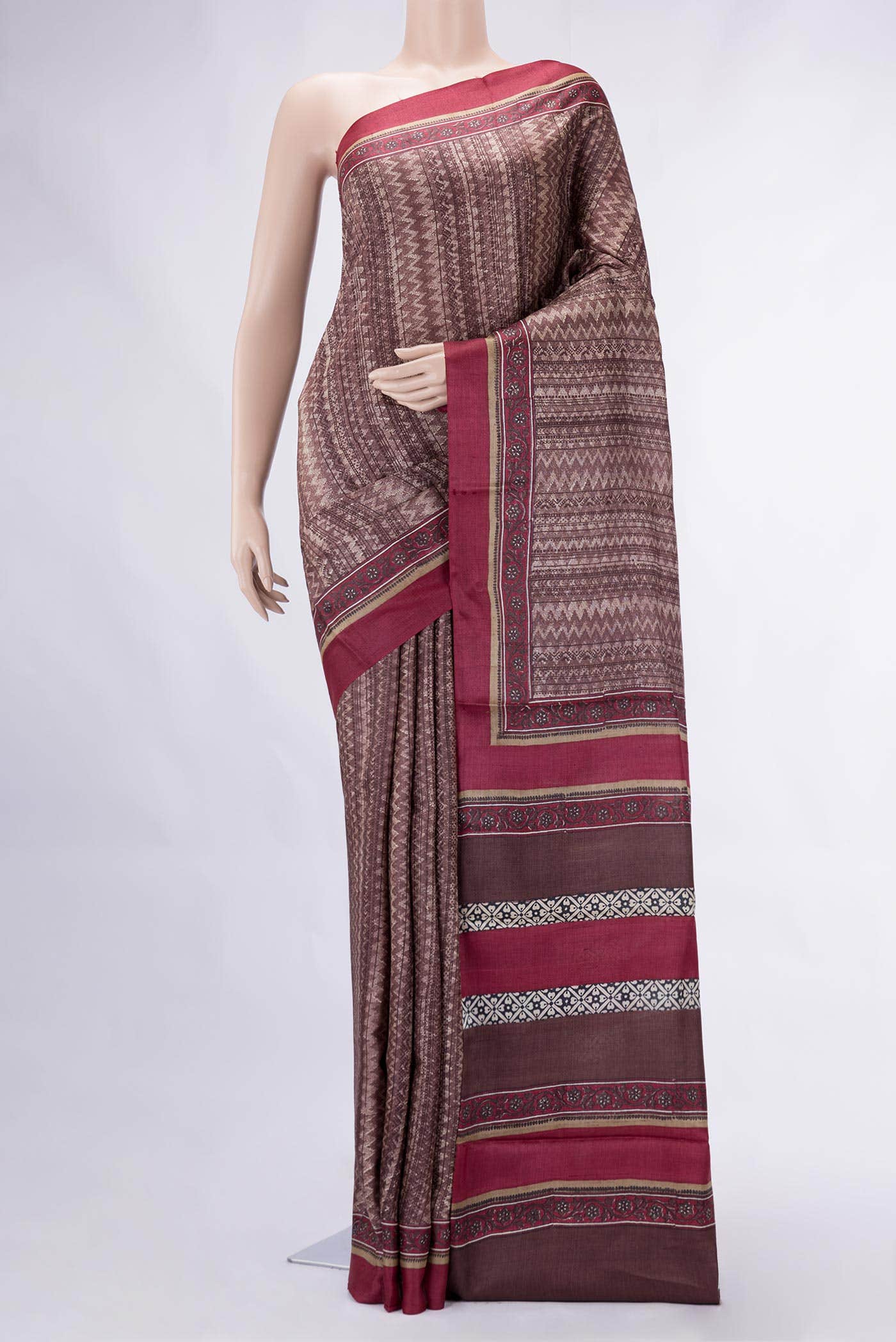 Brown Tussar Silk Saree