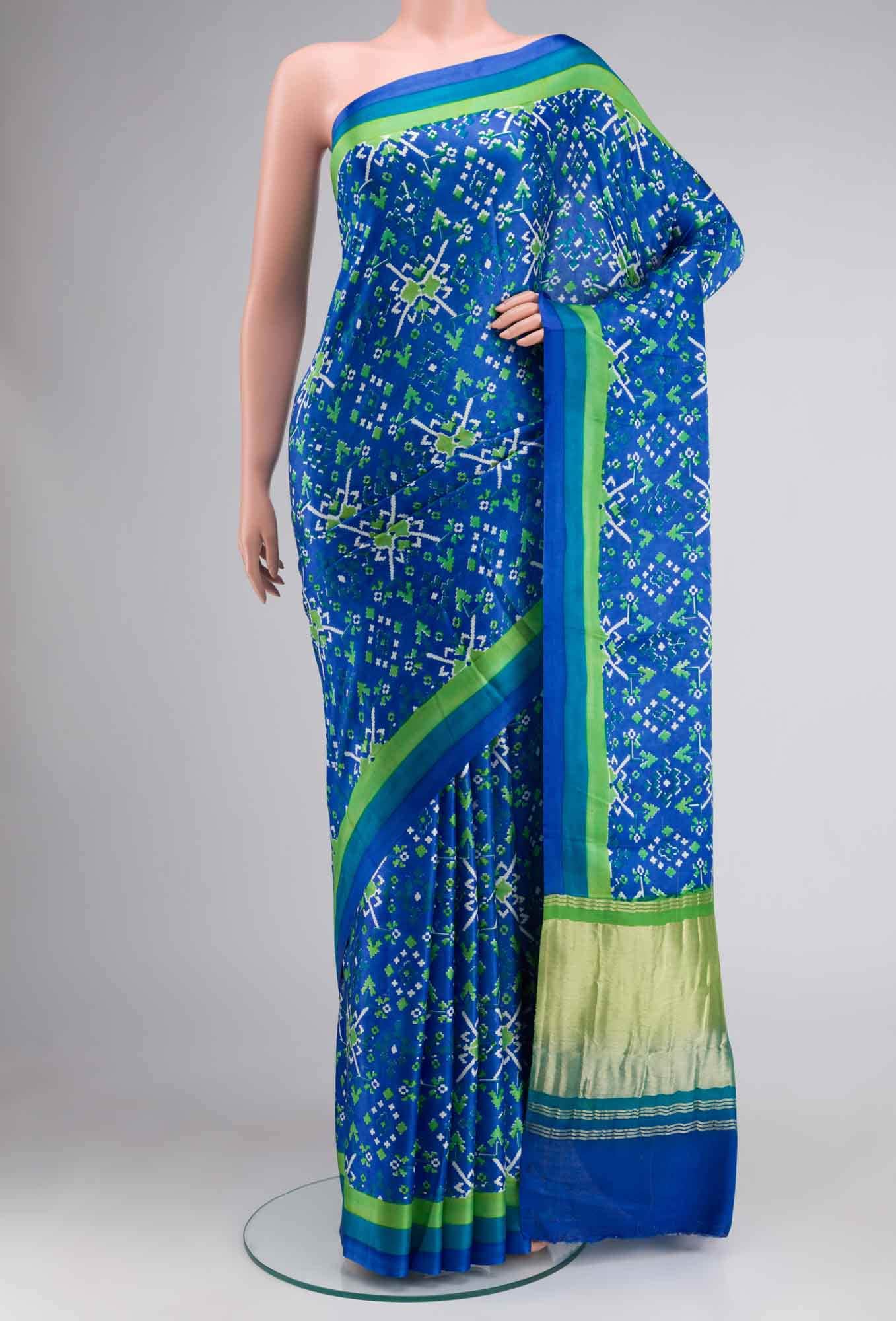 Blue Blended Satin Silk Saree