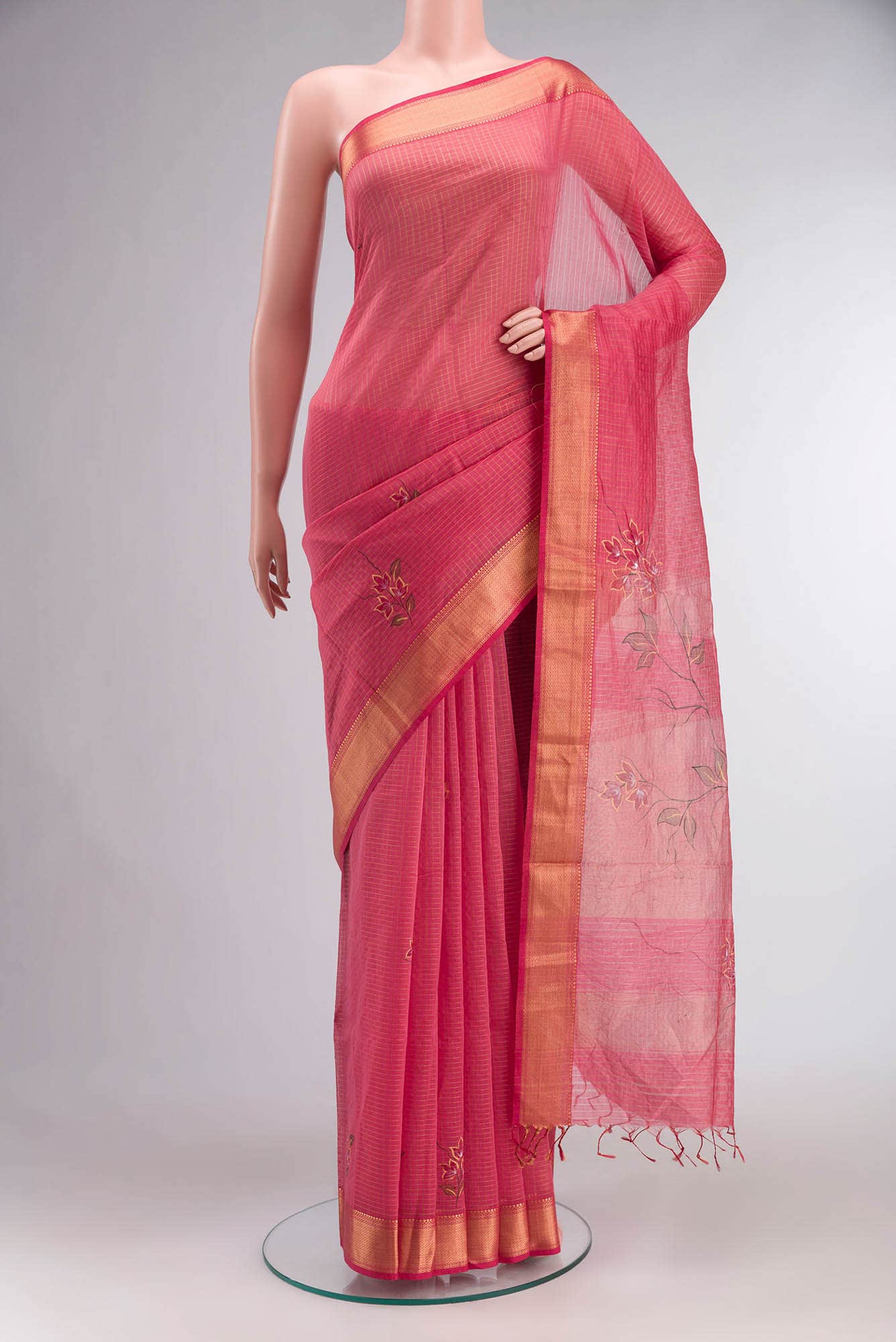 Coral Maheshwari Silk Cotton Saree