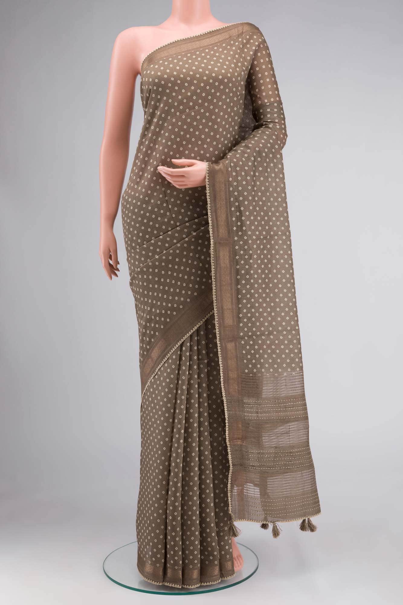 Dark Beige Bhagalpuri Tussar Silk Saree