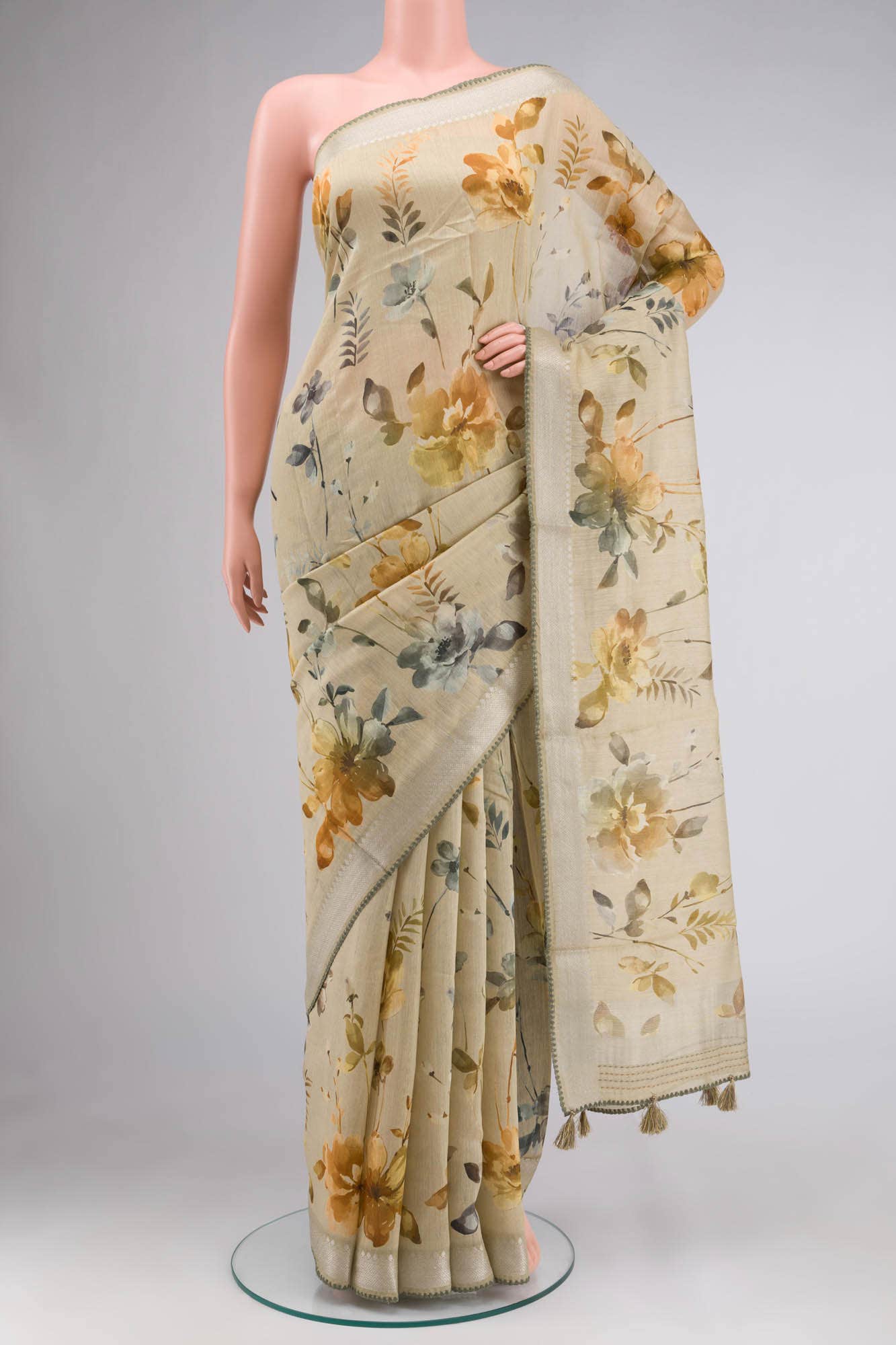 Beige Bhagalpuri Tussar Silk Saree