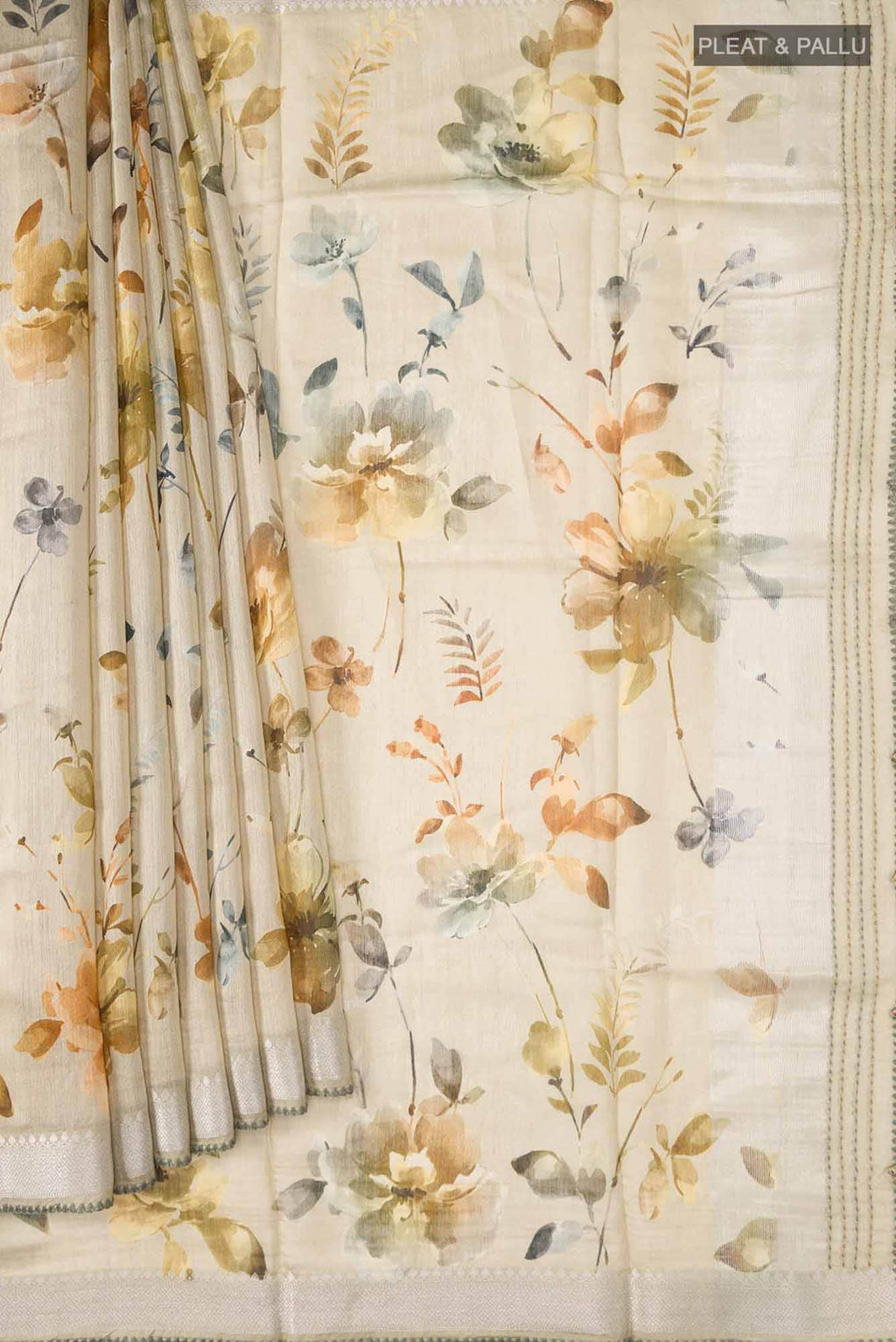 Beige Bhagalpuri Tussar Silk Saree