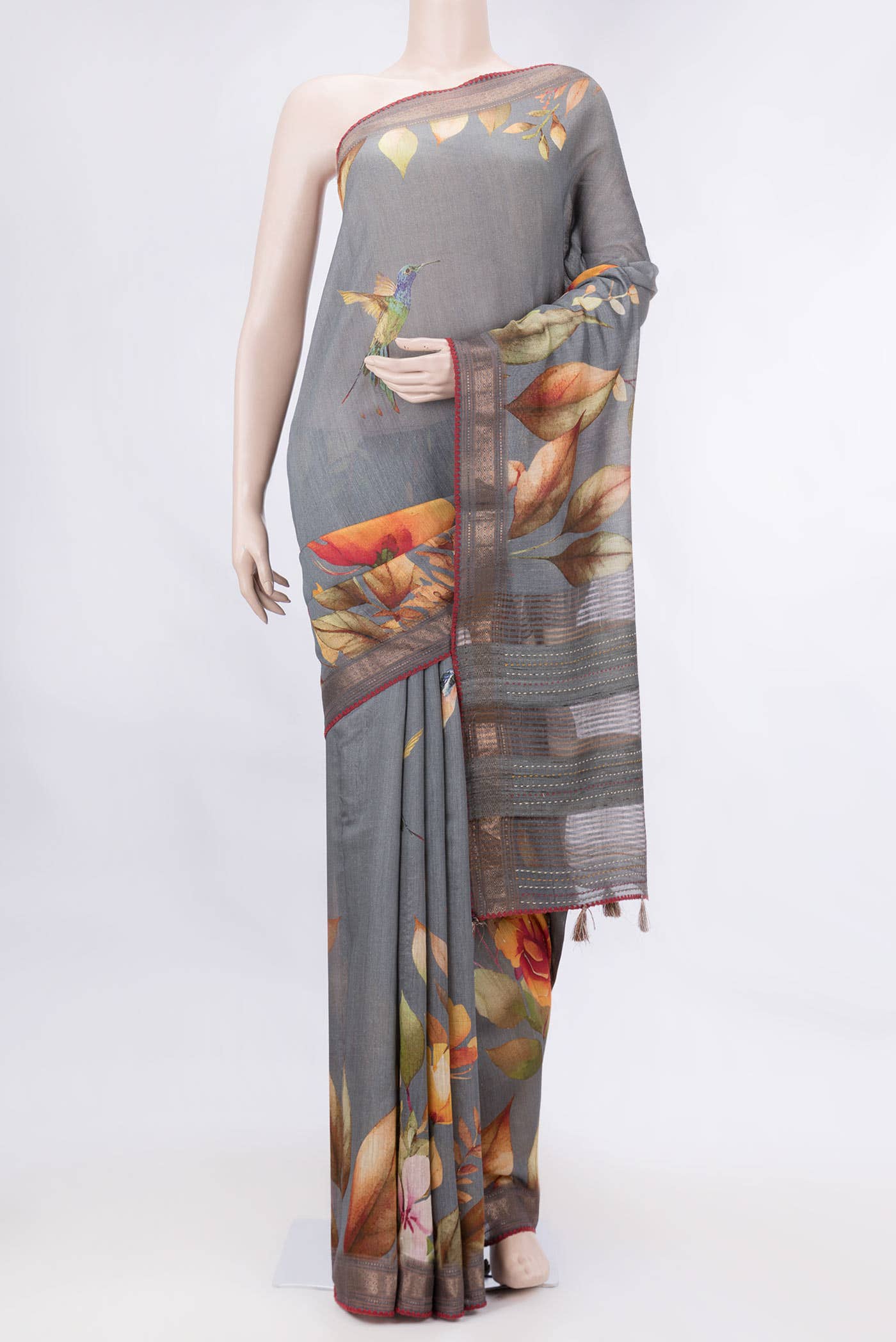 Grey Dual Tone Tussar Silk Saree
