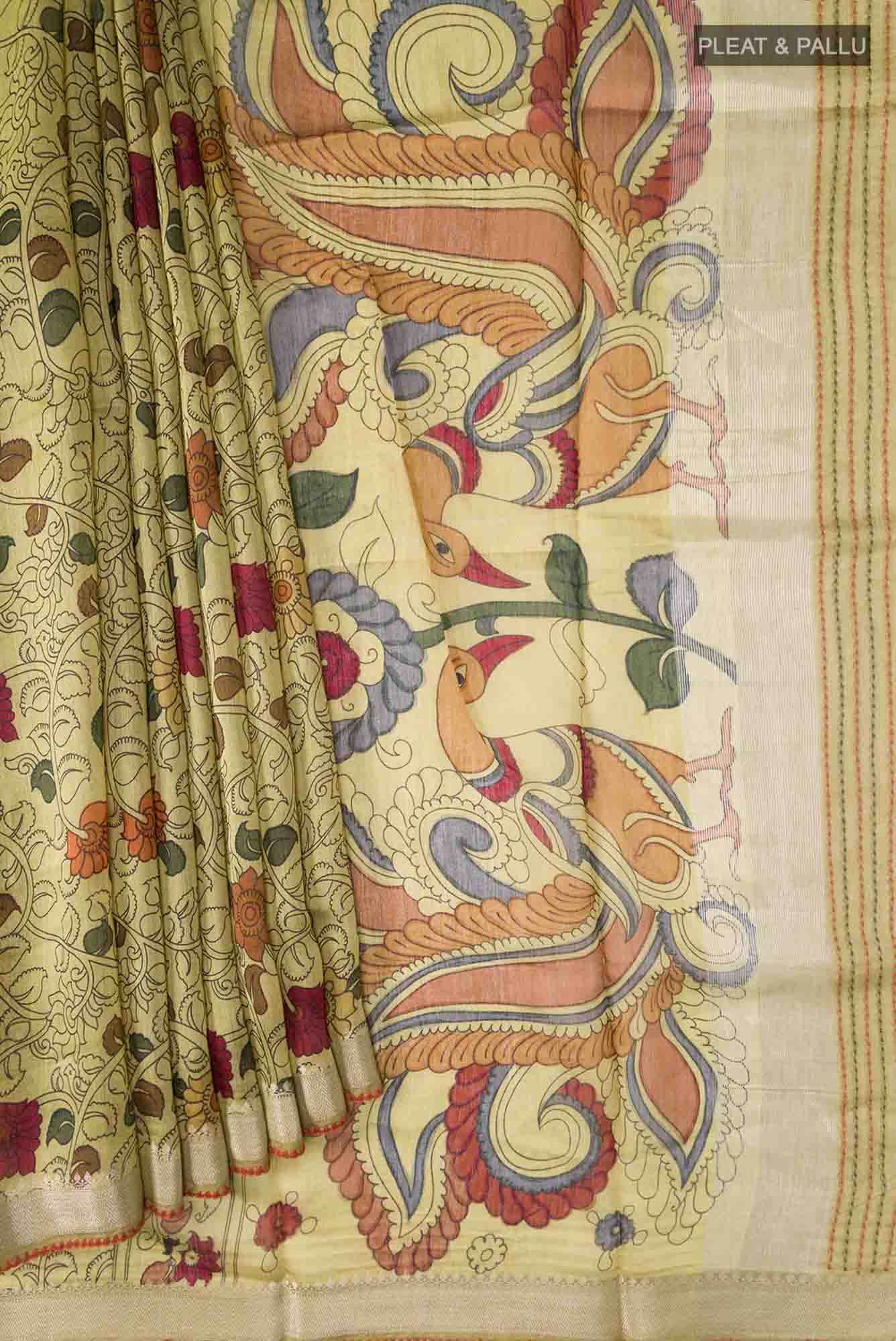 Green Bhagalpuri Tussar Silk Saree