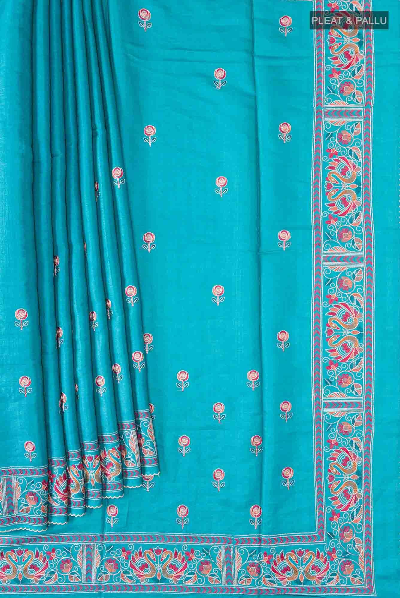 Blue Bhagalpuri Tussar Silk Saree