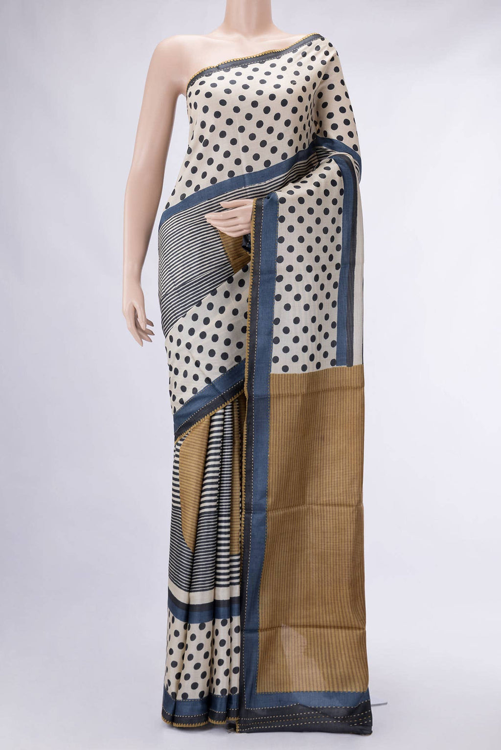 Beige Tussar Silk Saree