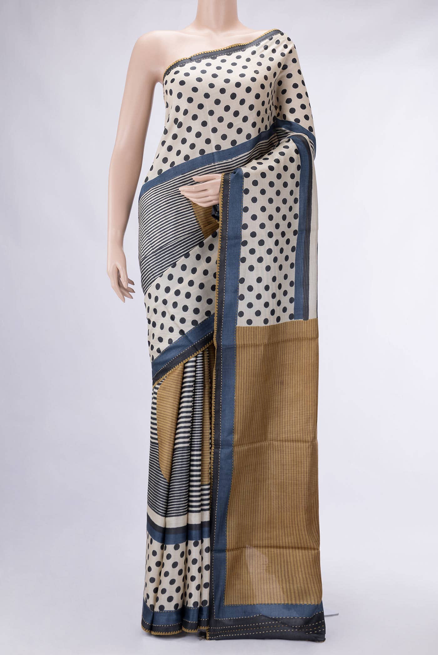 Beige Tussar Silk Saree