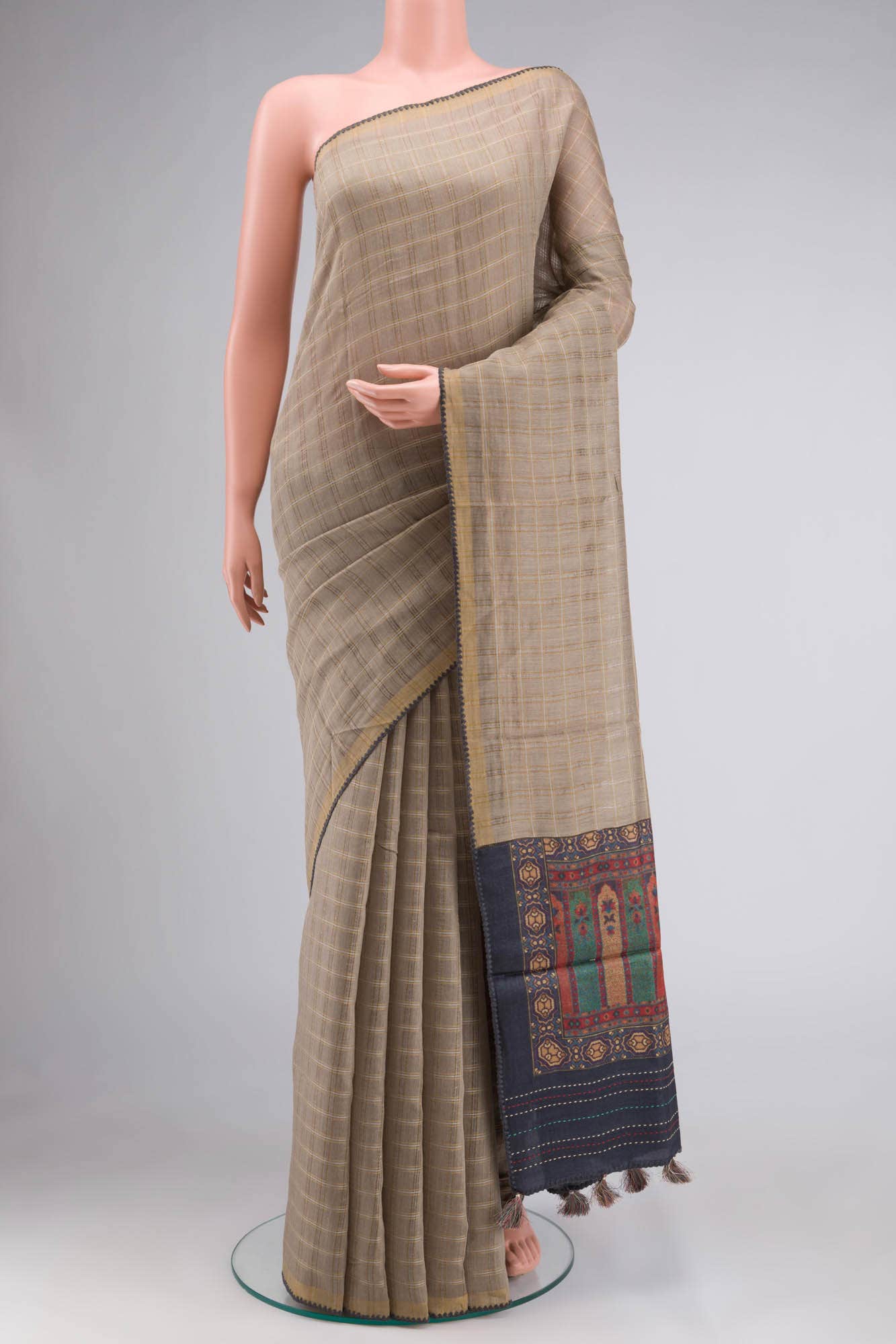 Beige Bhagalpuri Tussar Silk Saree