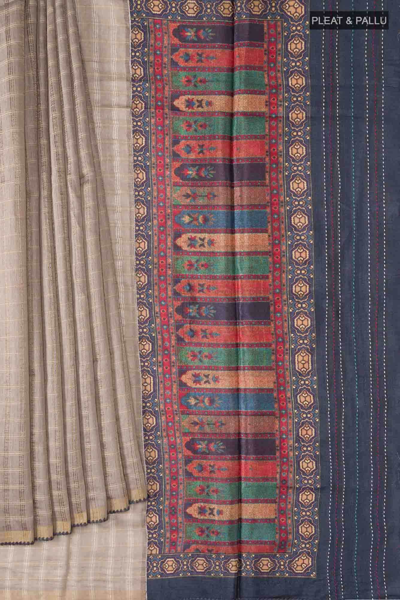 Beige Bhagalpuri Tussar Silk Saree