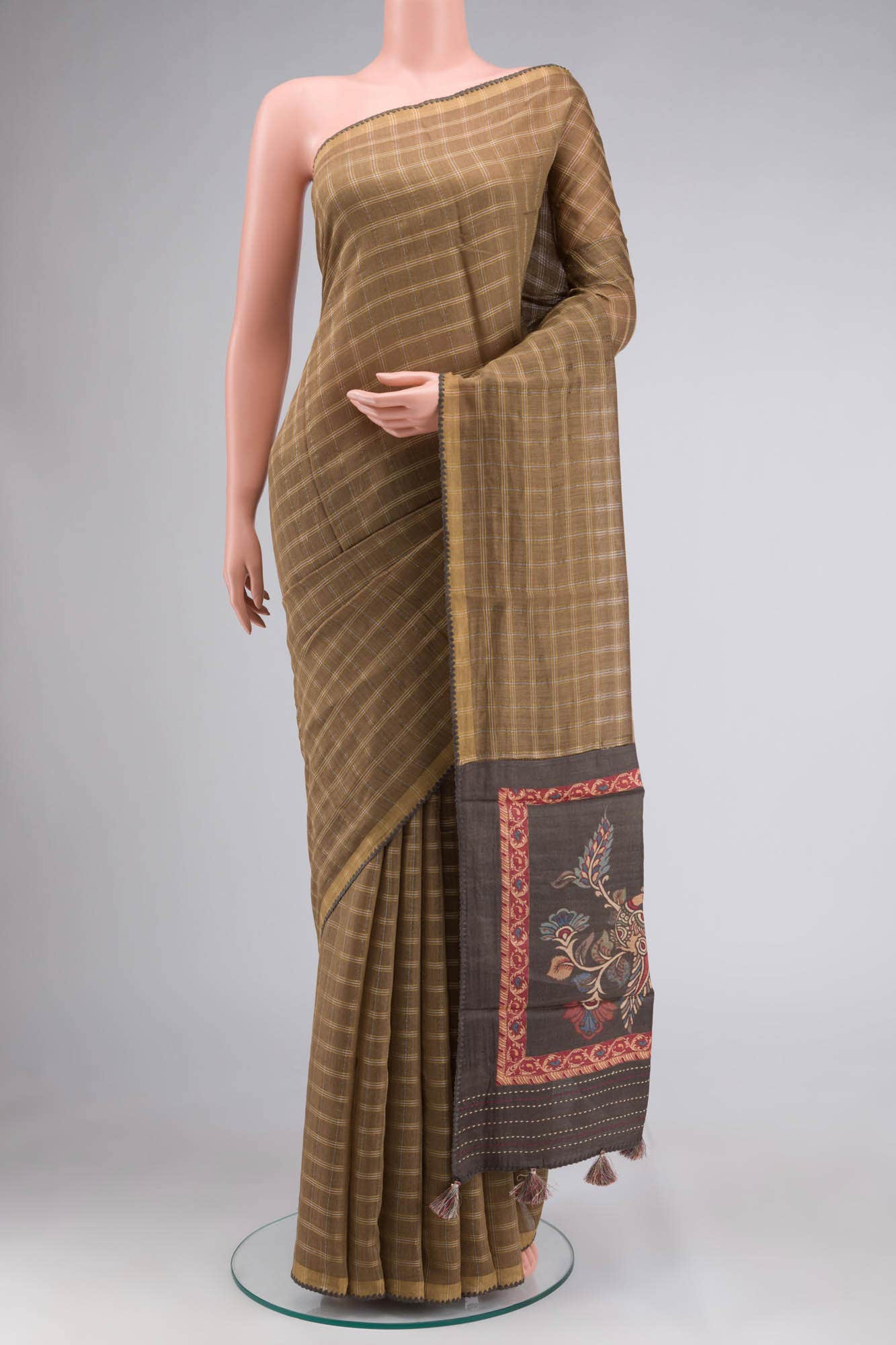 Brown Bhagalpuri Tussar Silk Saree