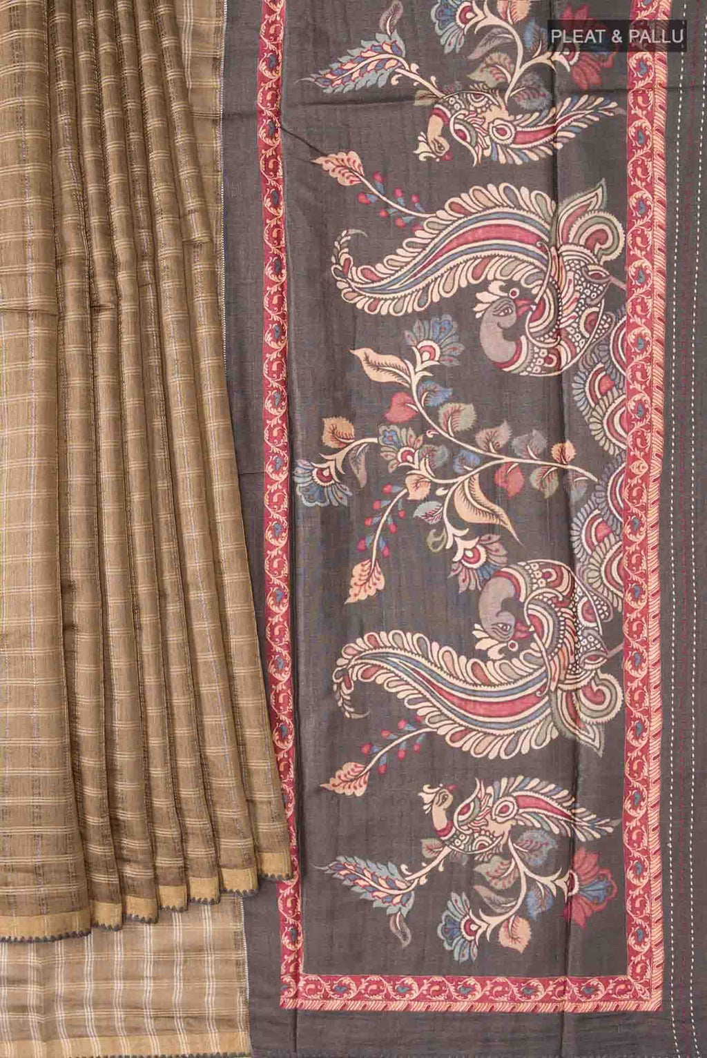 Brown Bhagalpuri Tussar Silk Saree