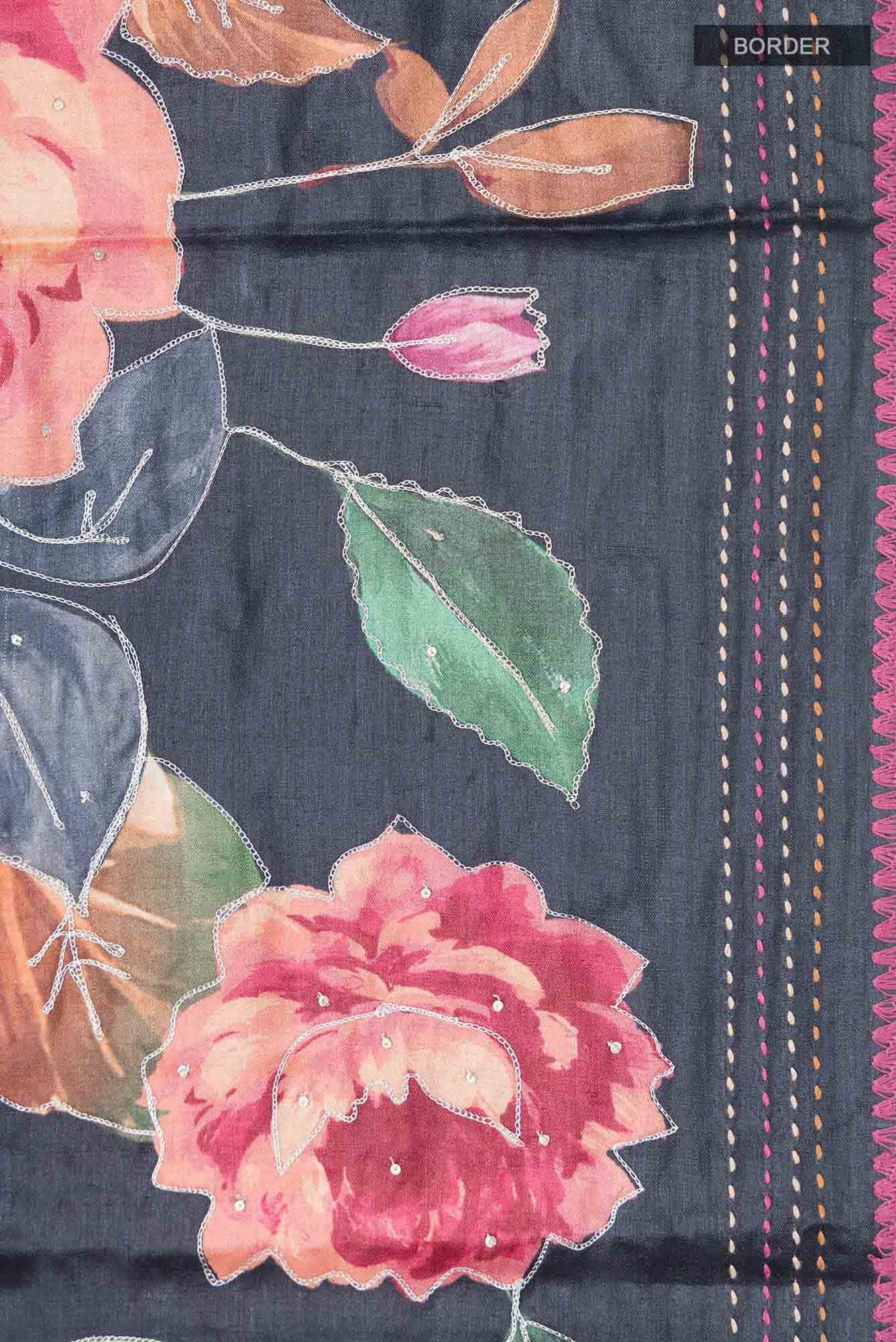 Black Bhagalpuri Tussar Silk Saree