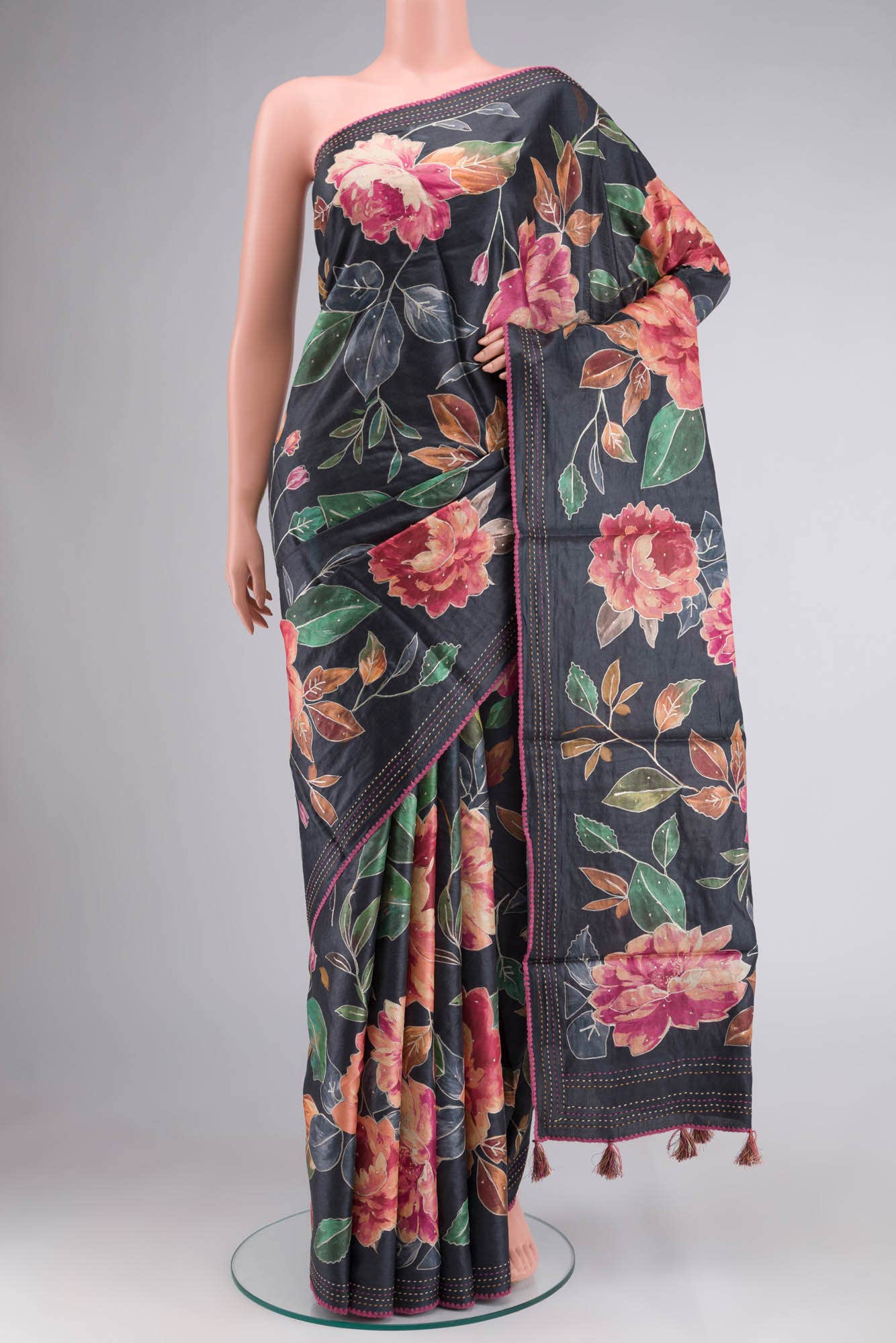 Black Bhagalpuri Tussar Silk Saree