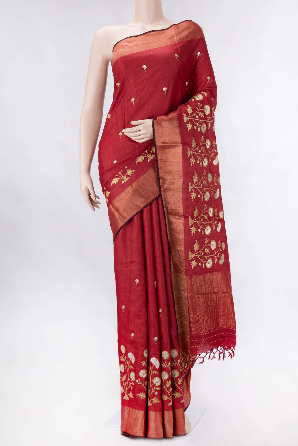 Maroon Dual Tone Tussar Silk Saree