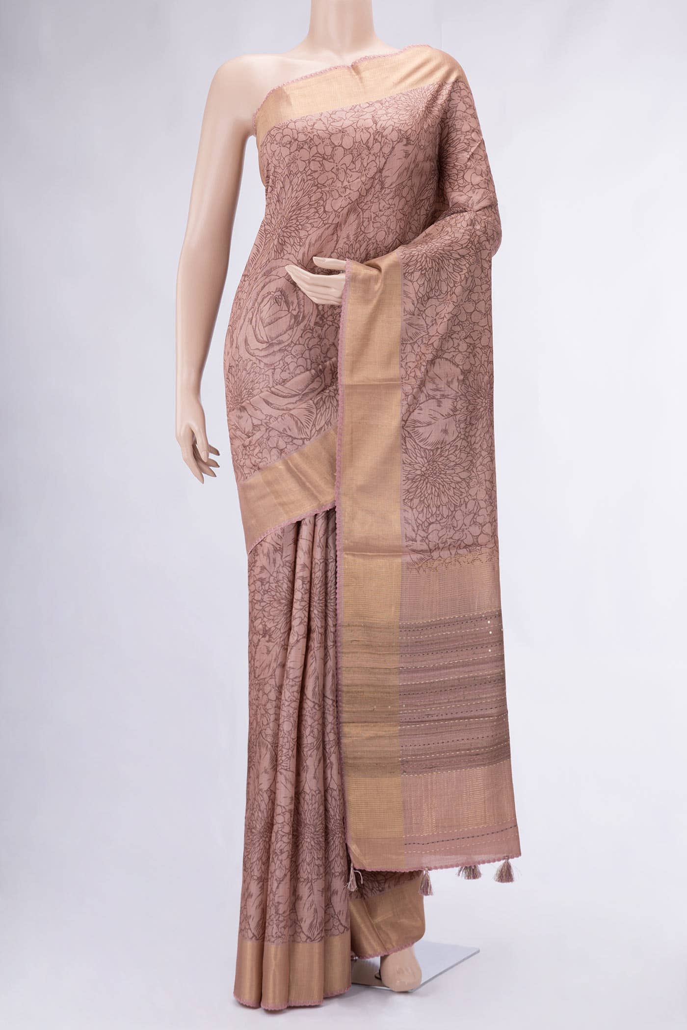 Pink Tussar Silk Saree