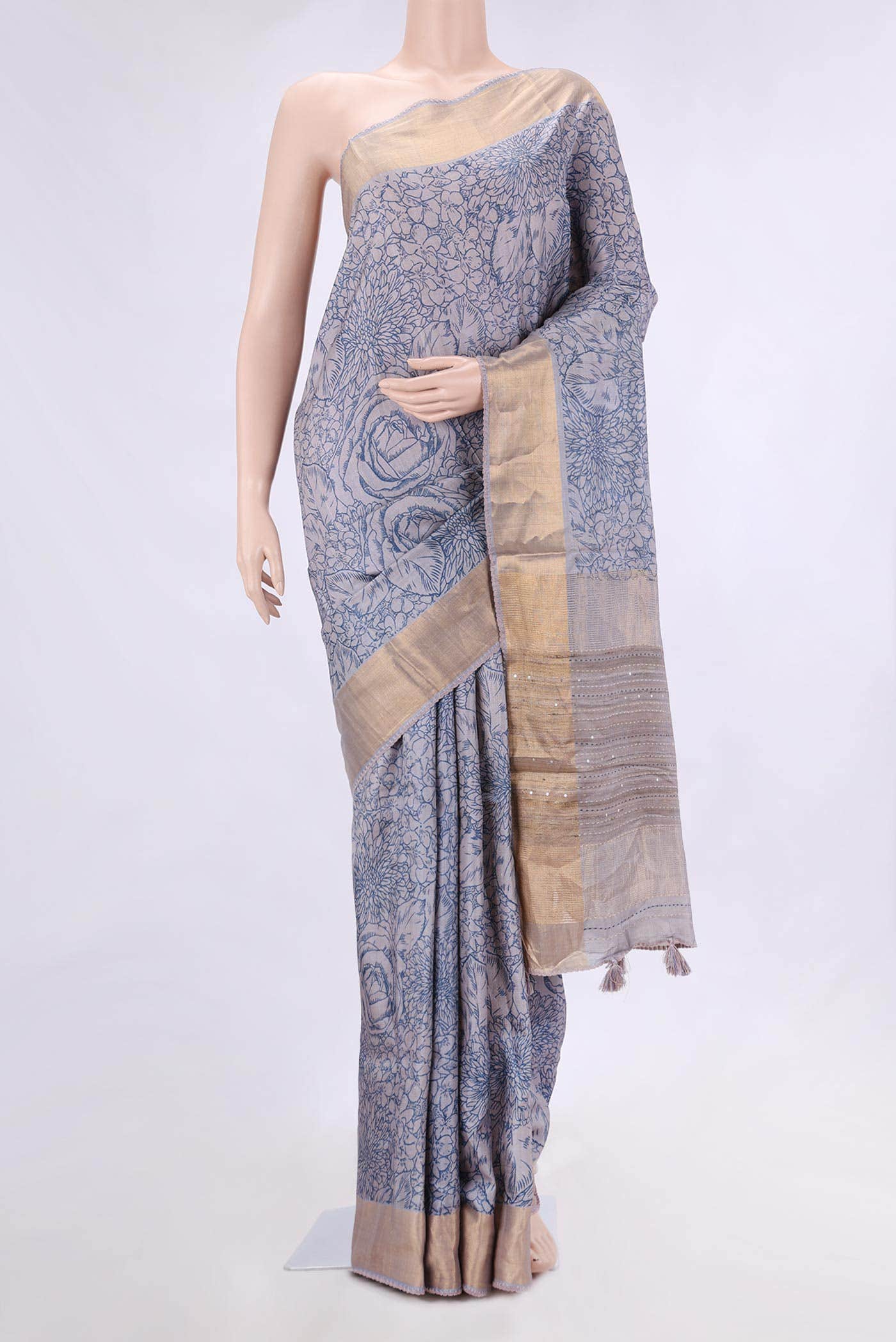 Grey Dual Tone Tussar Silk Saree